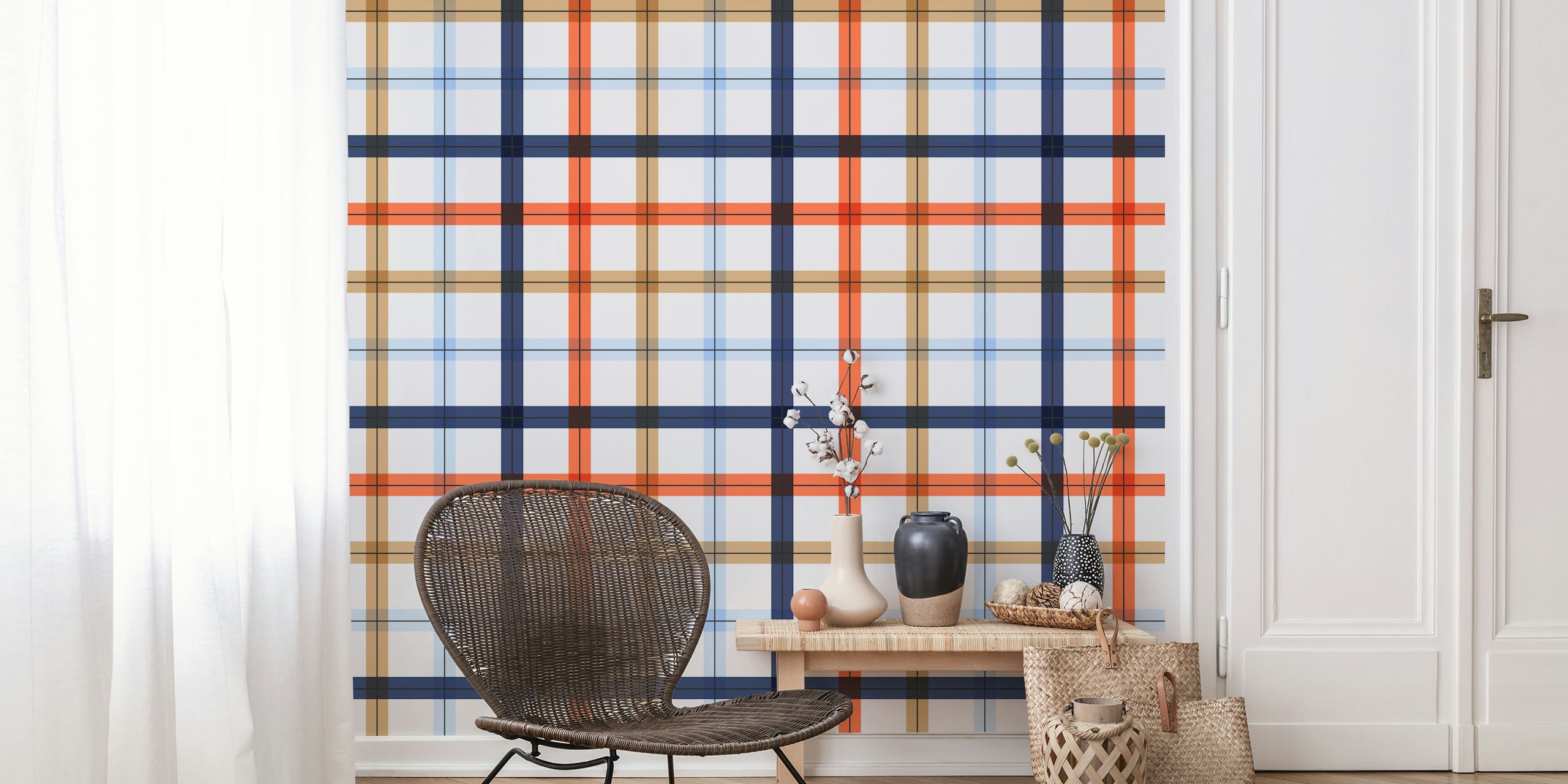 Gingham autumnal mural papel pintado en una habitación