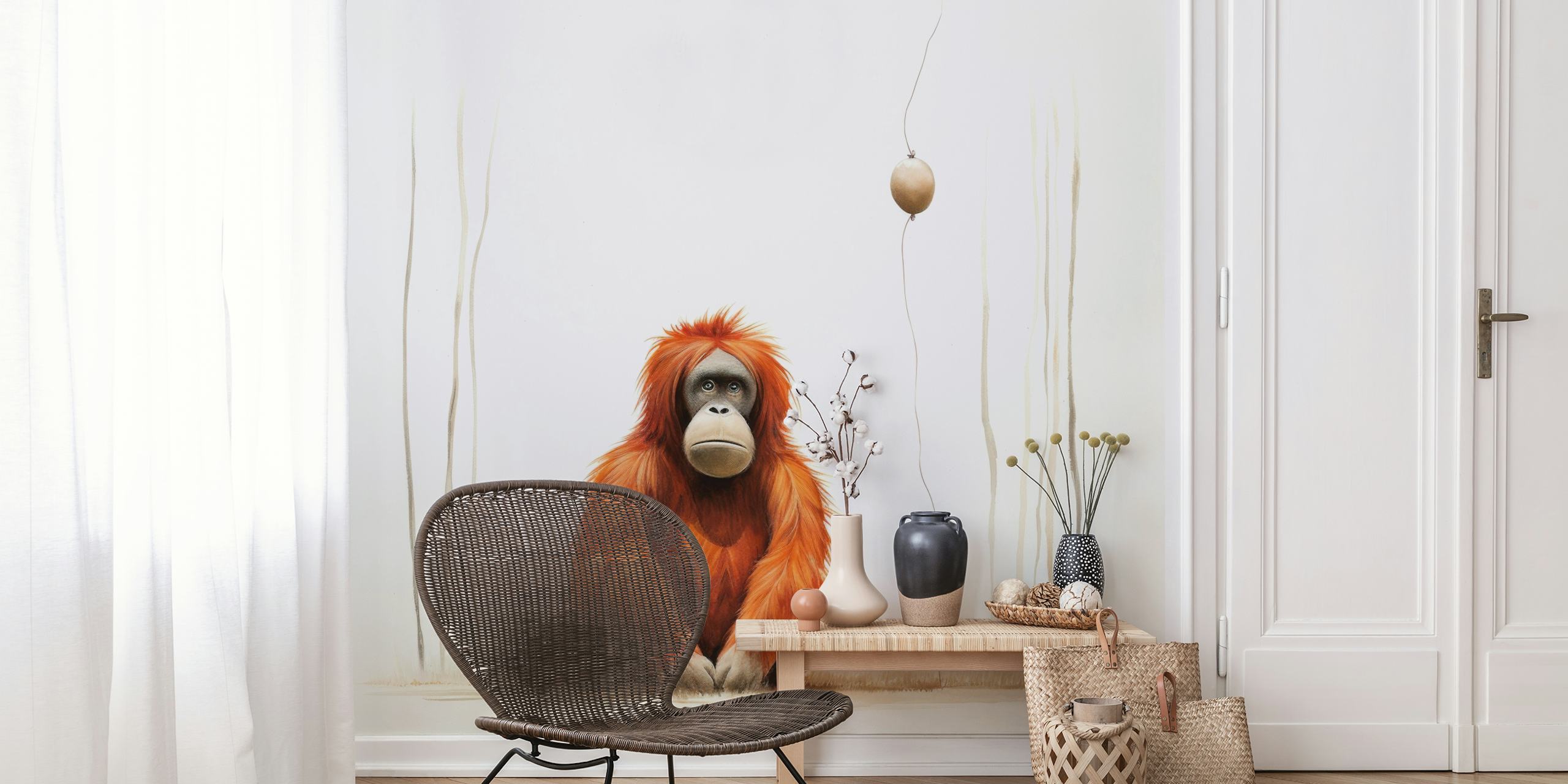 Minimal orangutan wallpaper in a room