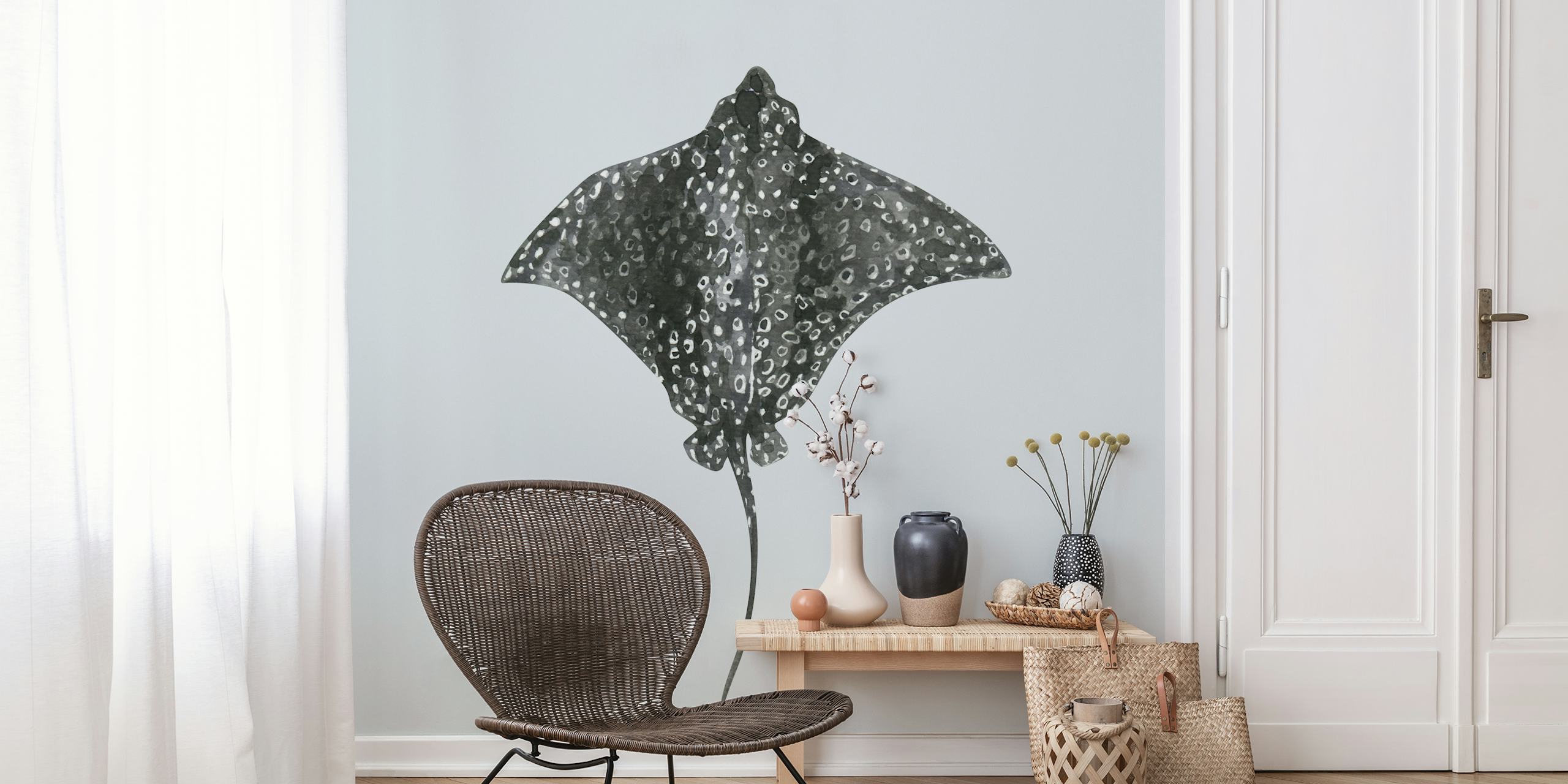 Black and white spotted stingray illustration wallpaper