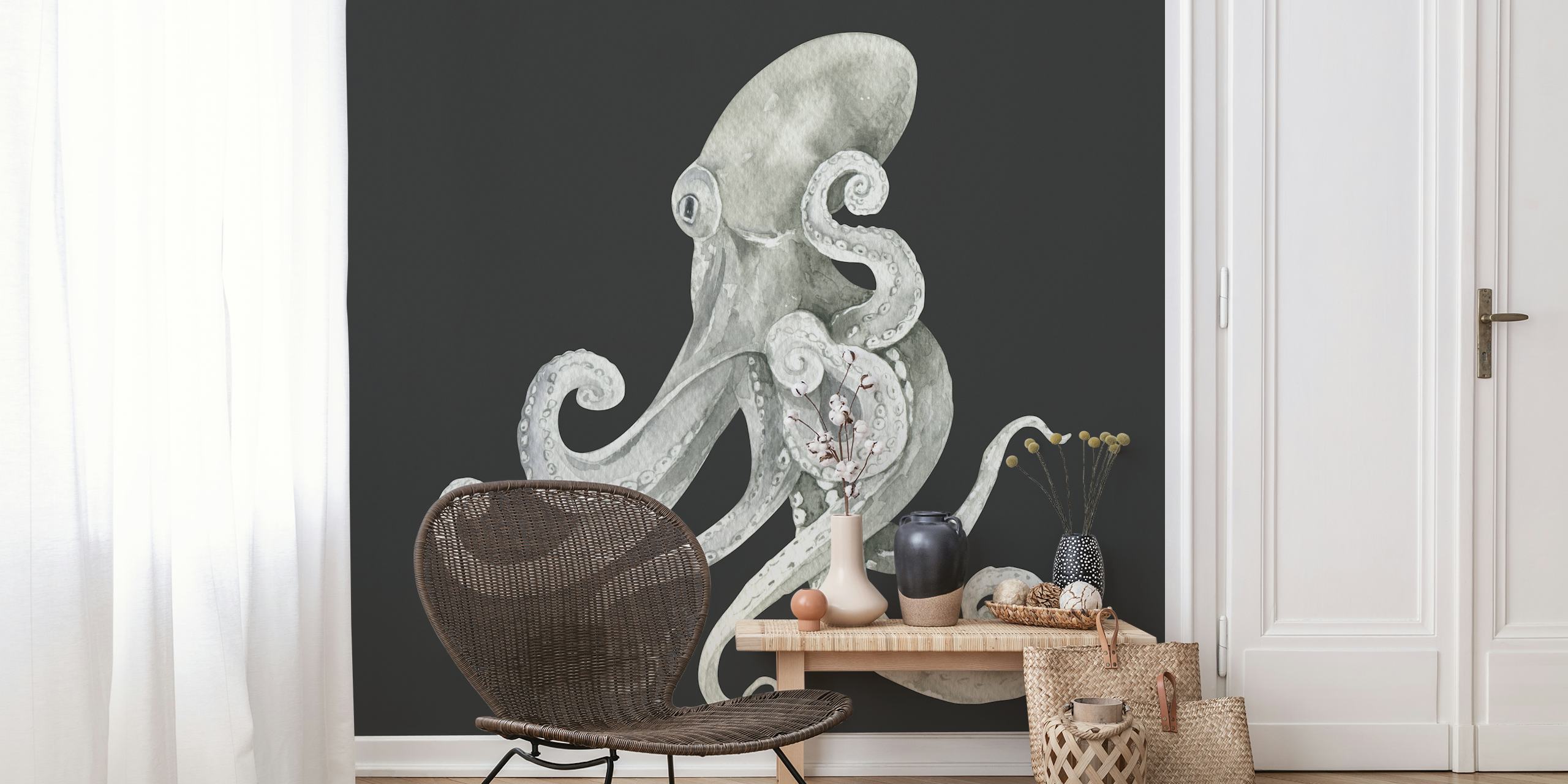 Realistic deep sea octopus design on a dark background wallpaper