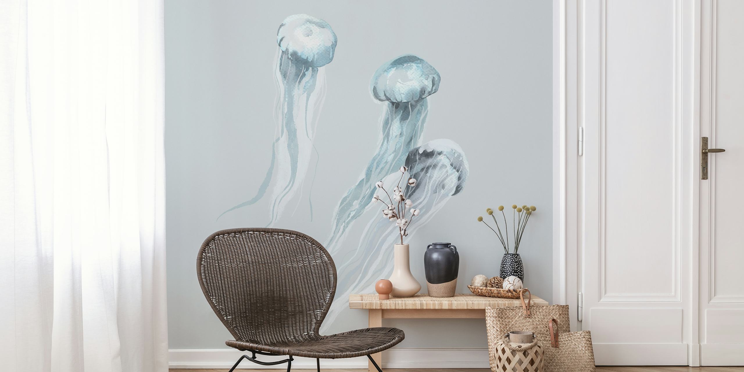 Σχεδίαση ταπετσαρίας Jellyfish with Flowing Tentacles σε μοντέρνο δωμάτιο