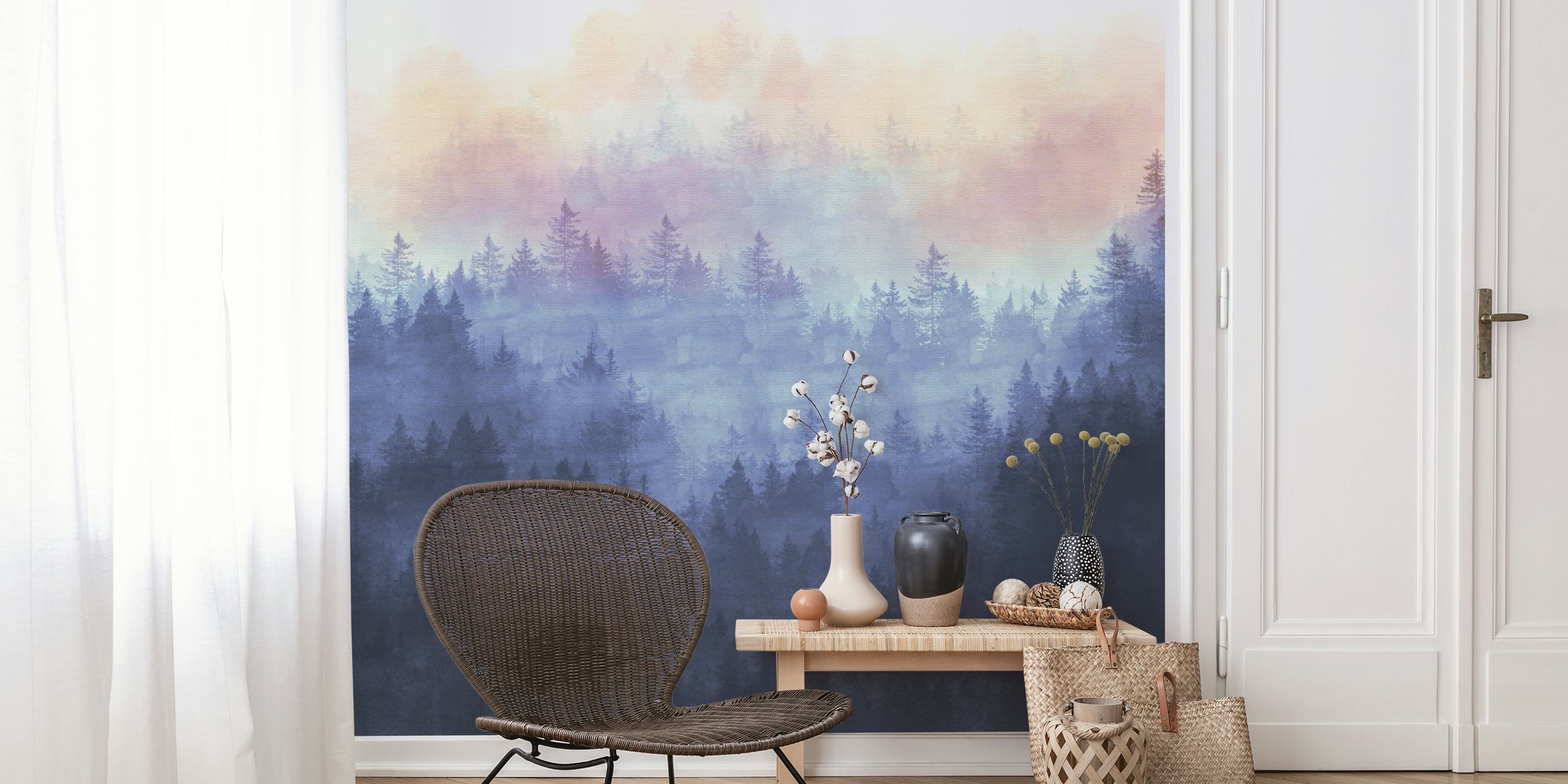 Misty Mountain Forest behang in een kamer