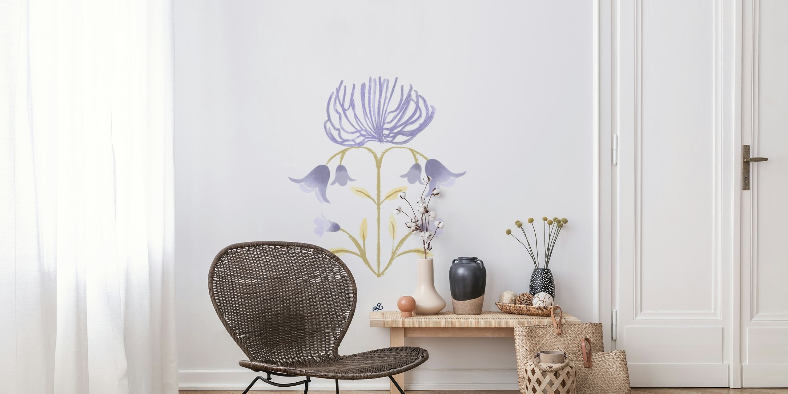 Floral pattern featuring lavender blooms and yellow accents wallpaper