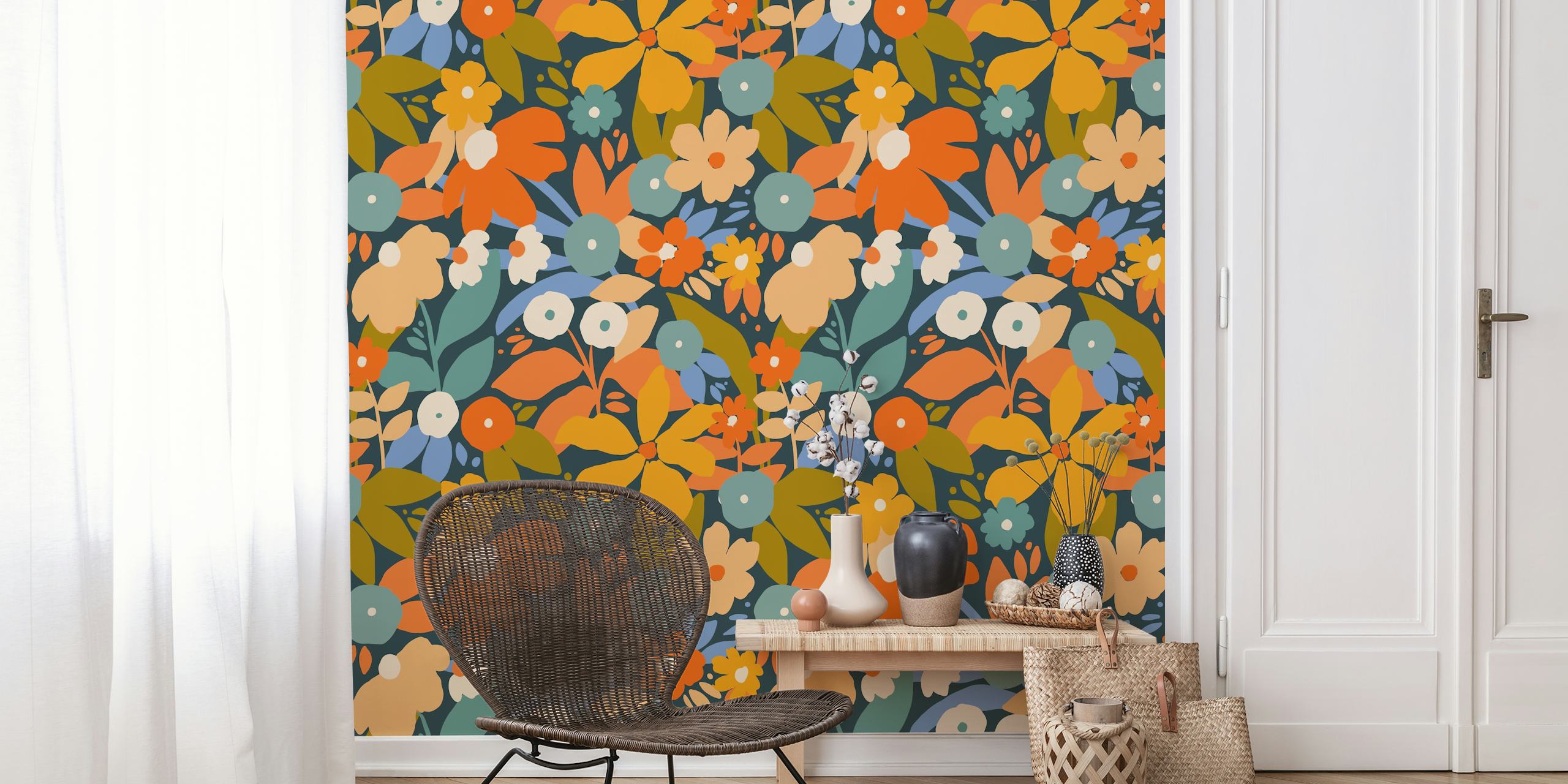 Floral wallpaper design in a room