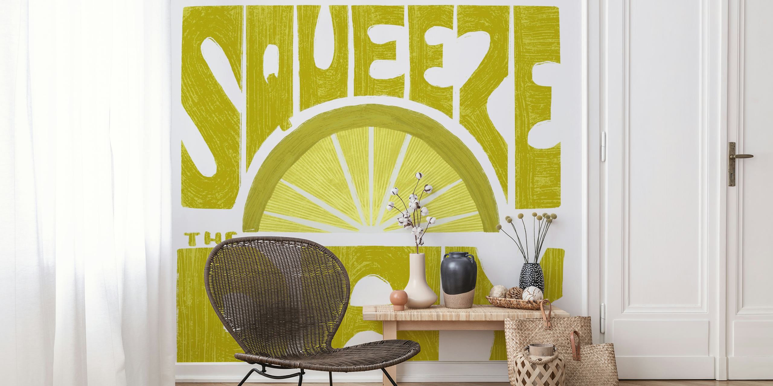 Lemon art wallpaper in a bright room