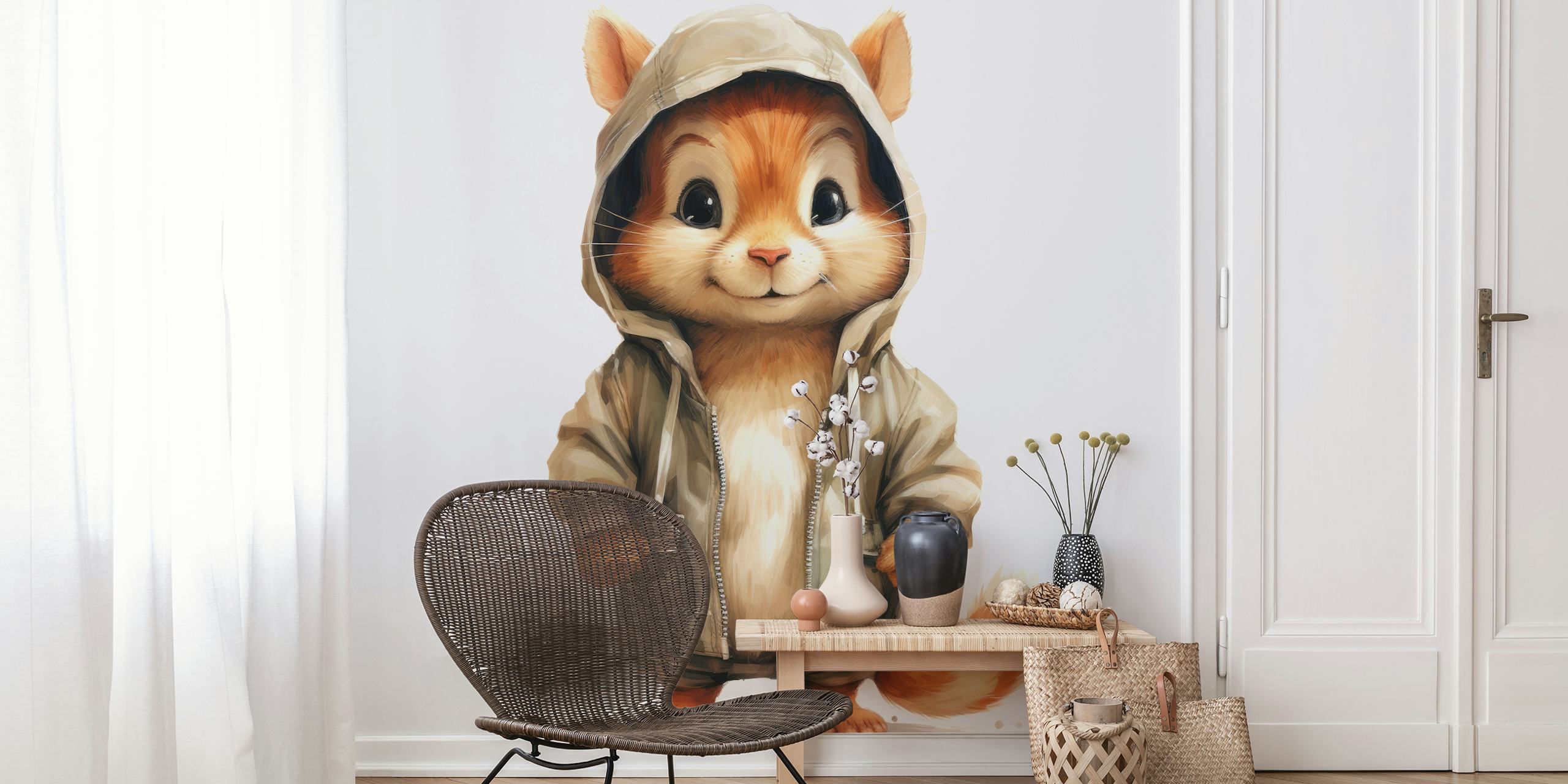 Aguarela, Watercolor Cartoon Chipmunk in a Hoodie