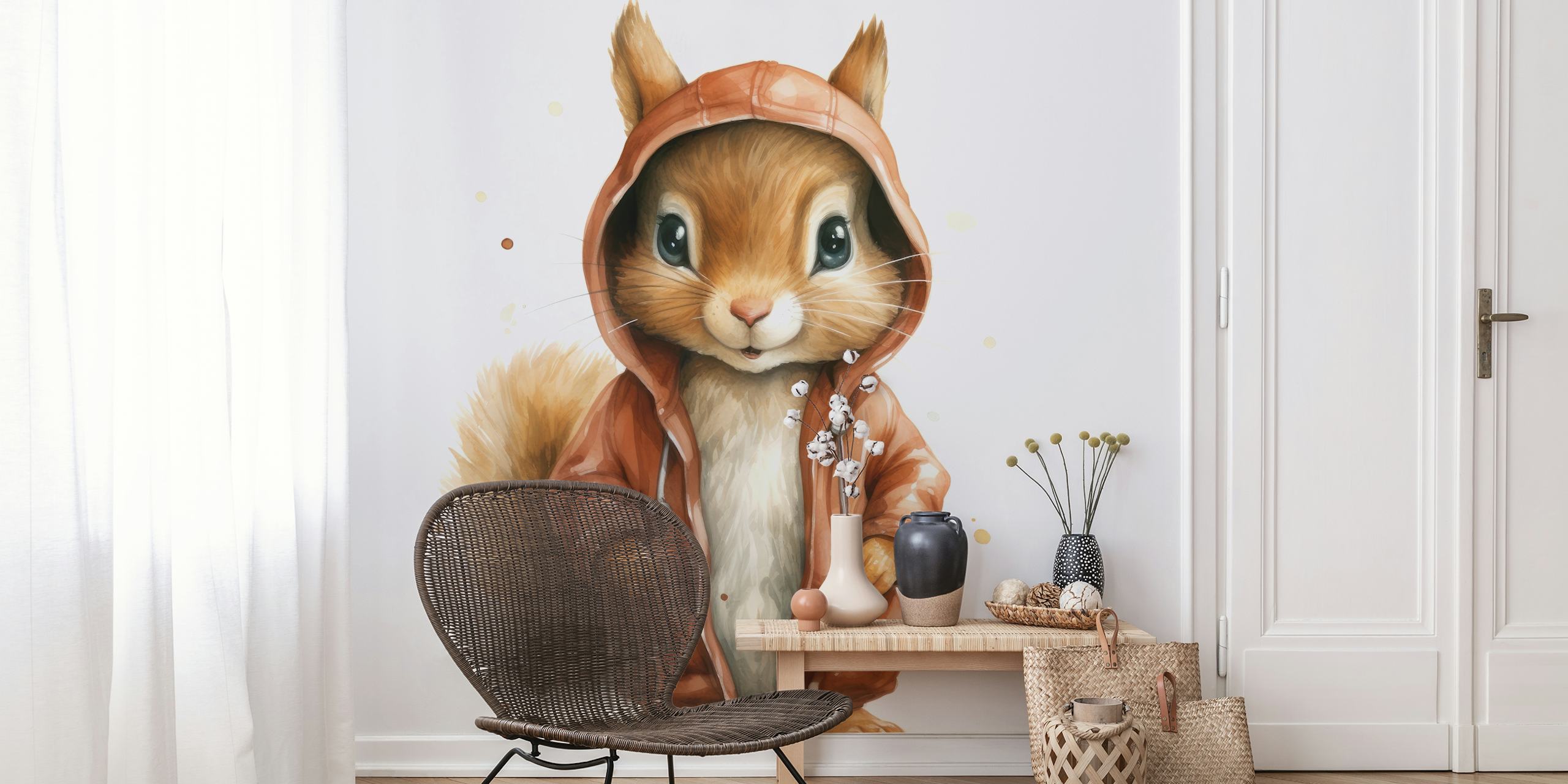 Watercolor cartoon squirrel in a hoodie wallpaper