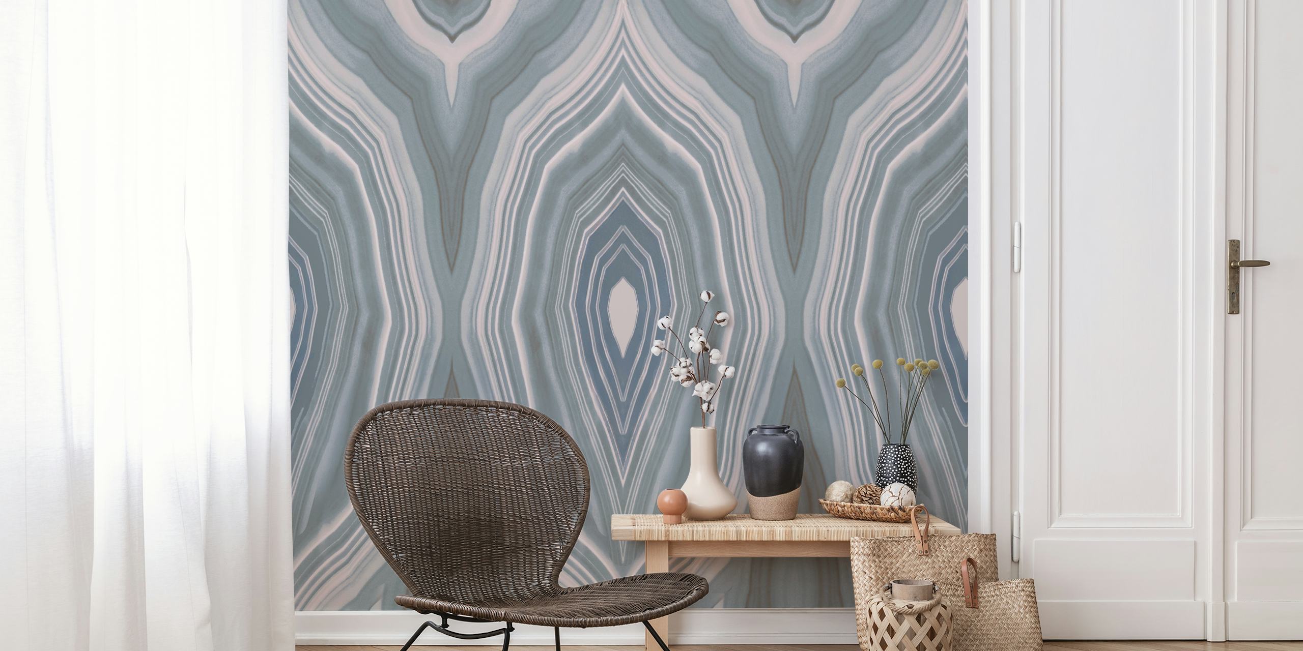Geode wave pattern in blue and gray on elegant wallpaper