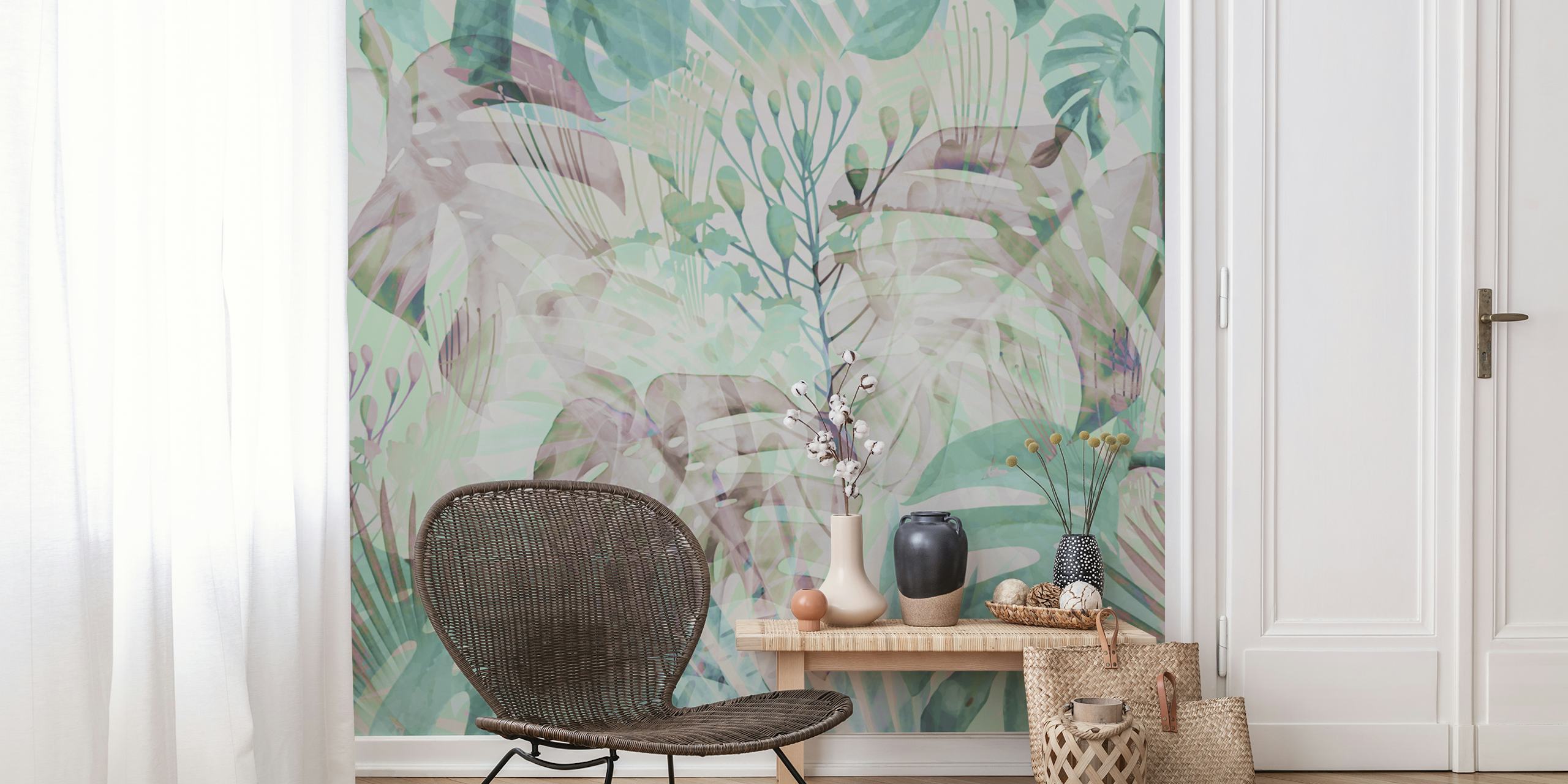 Monstera Pastel wallpaper in a room