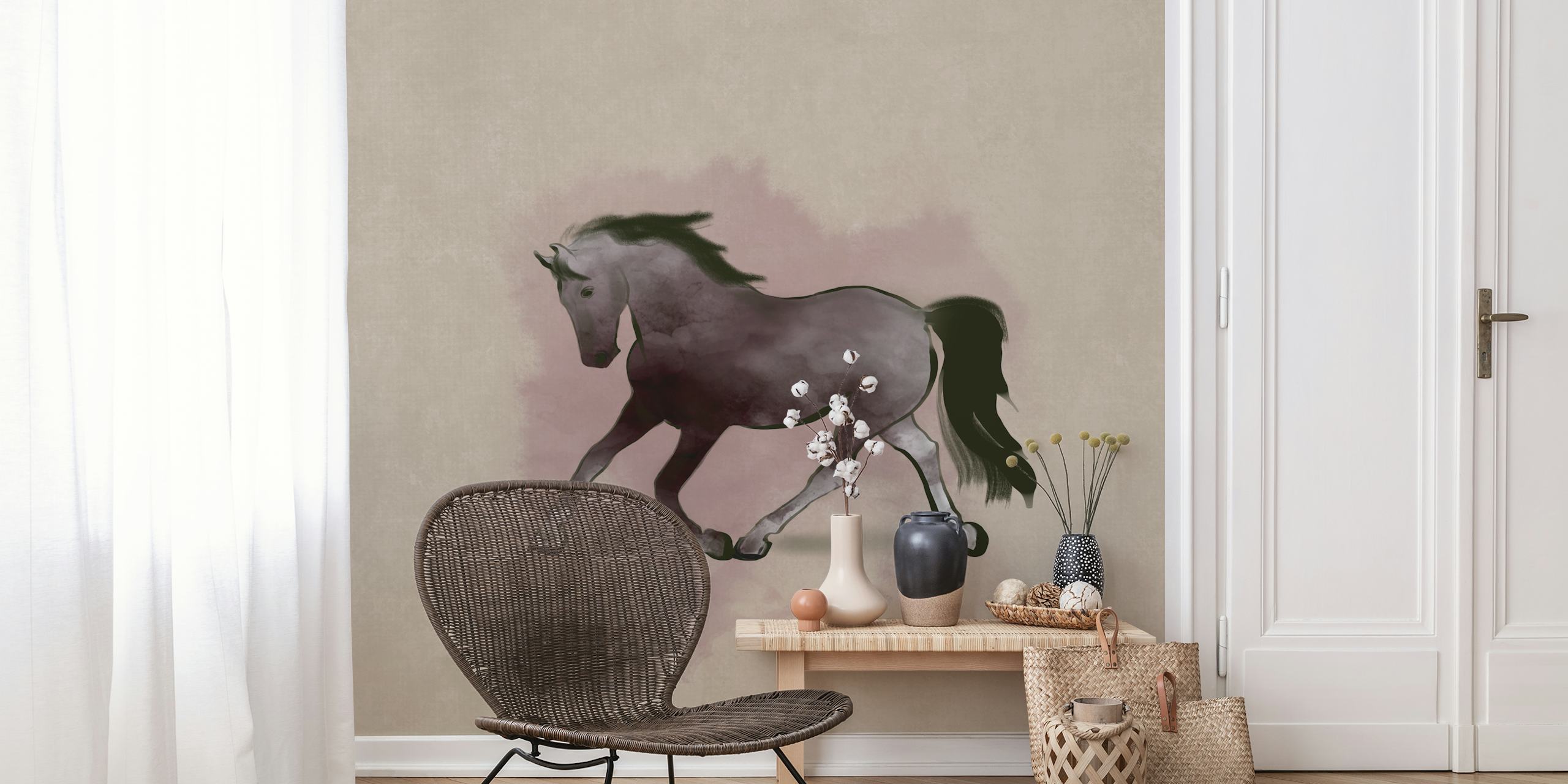Ταπετσαρία Equine Trot με άλογο υδατογραφίας σε ένα δωμάτιο