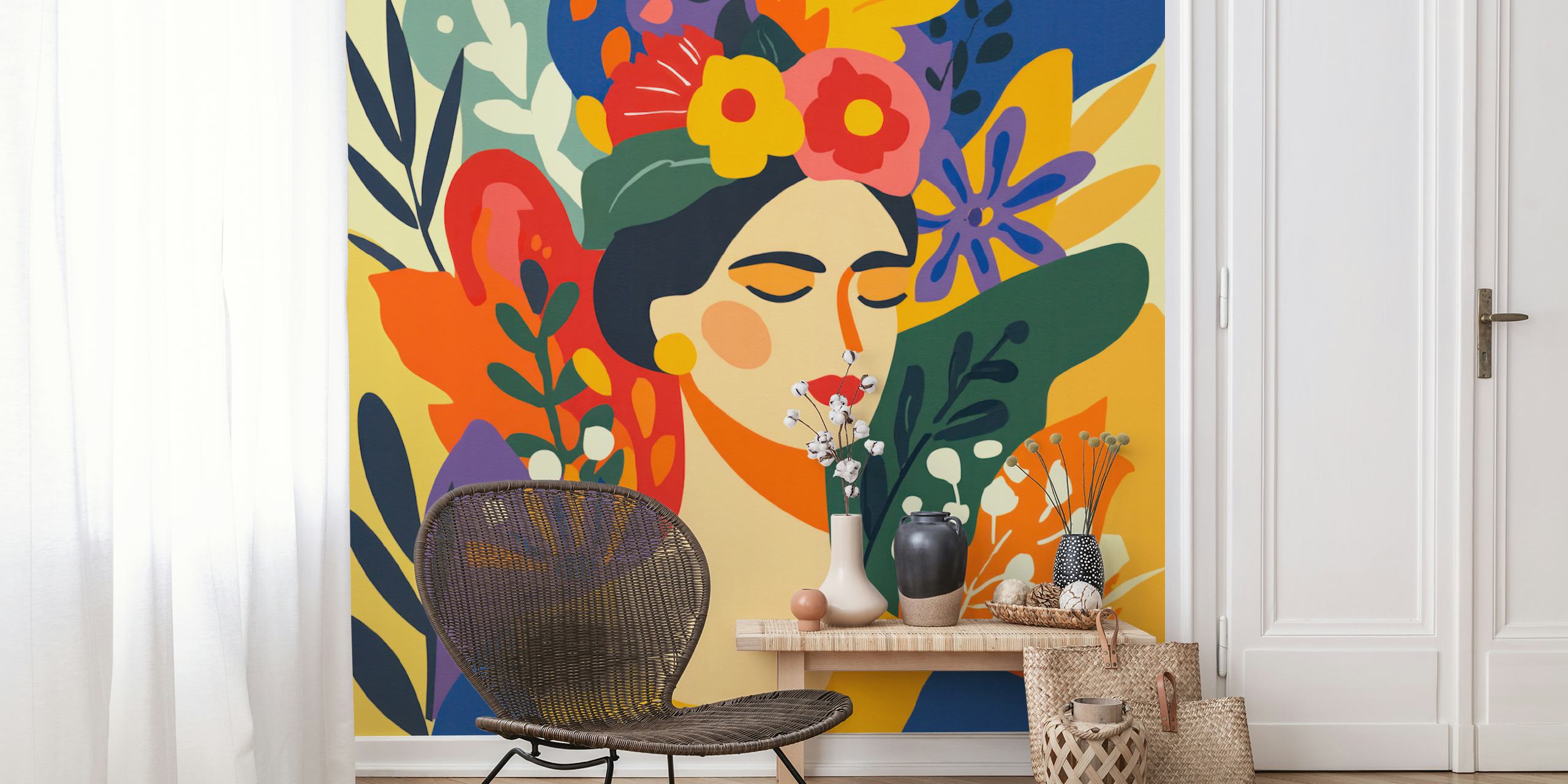 Colorful Mexican Botanical Lady tapet i et rum