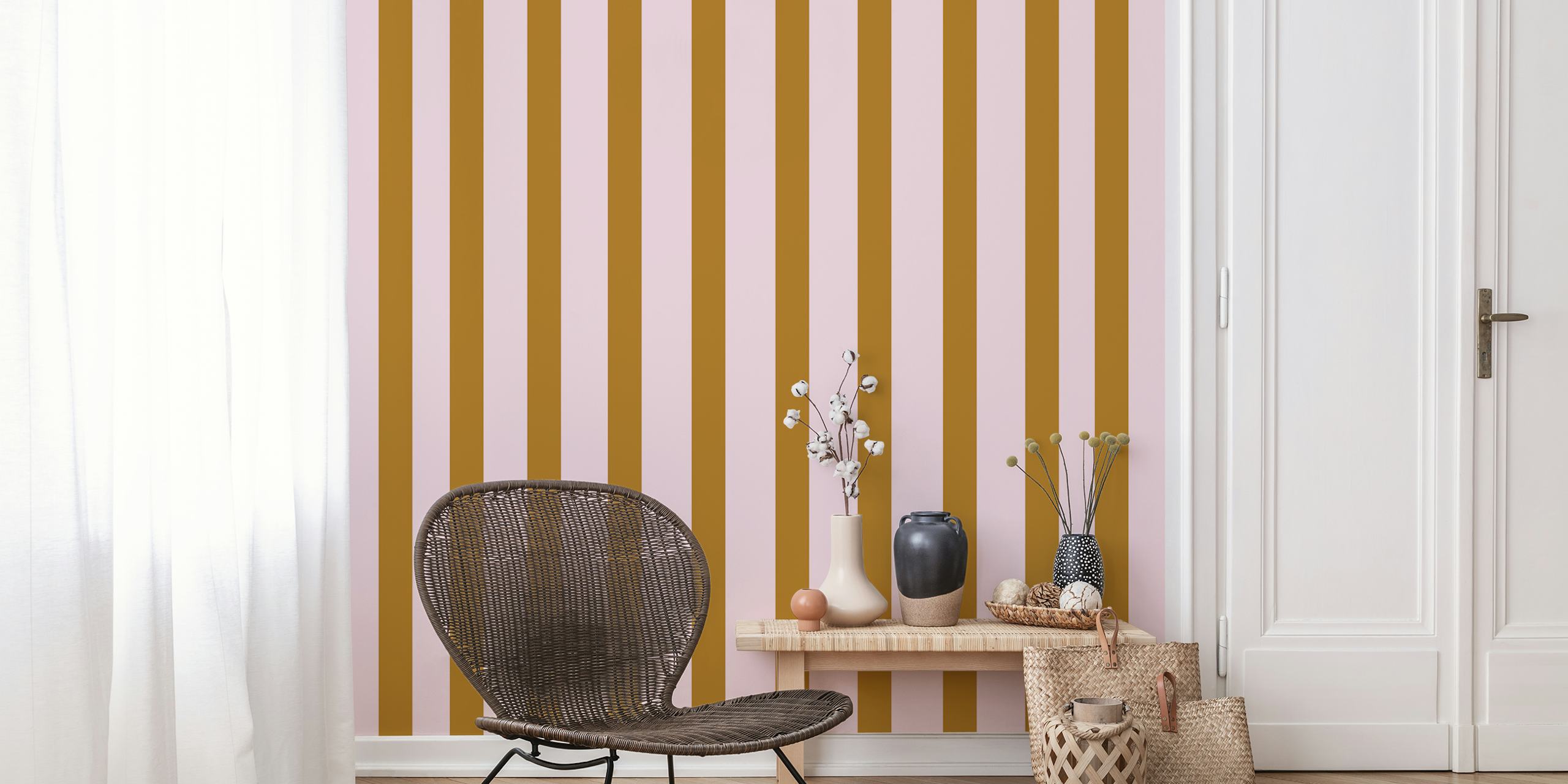 Vertical stripes in blush pink and brown wallpaper