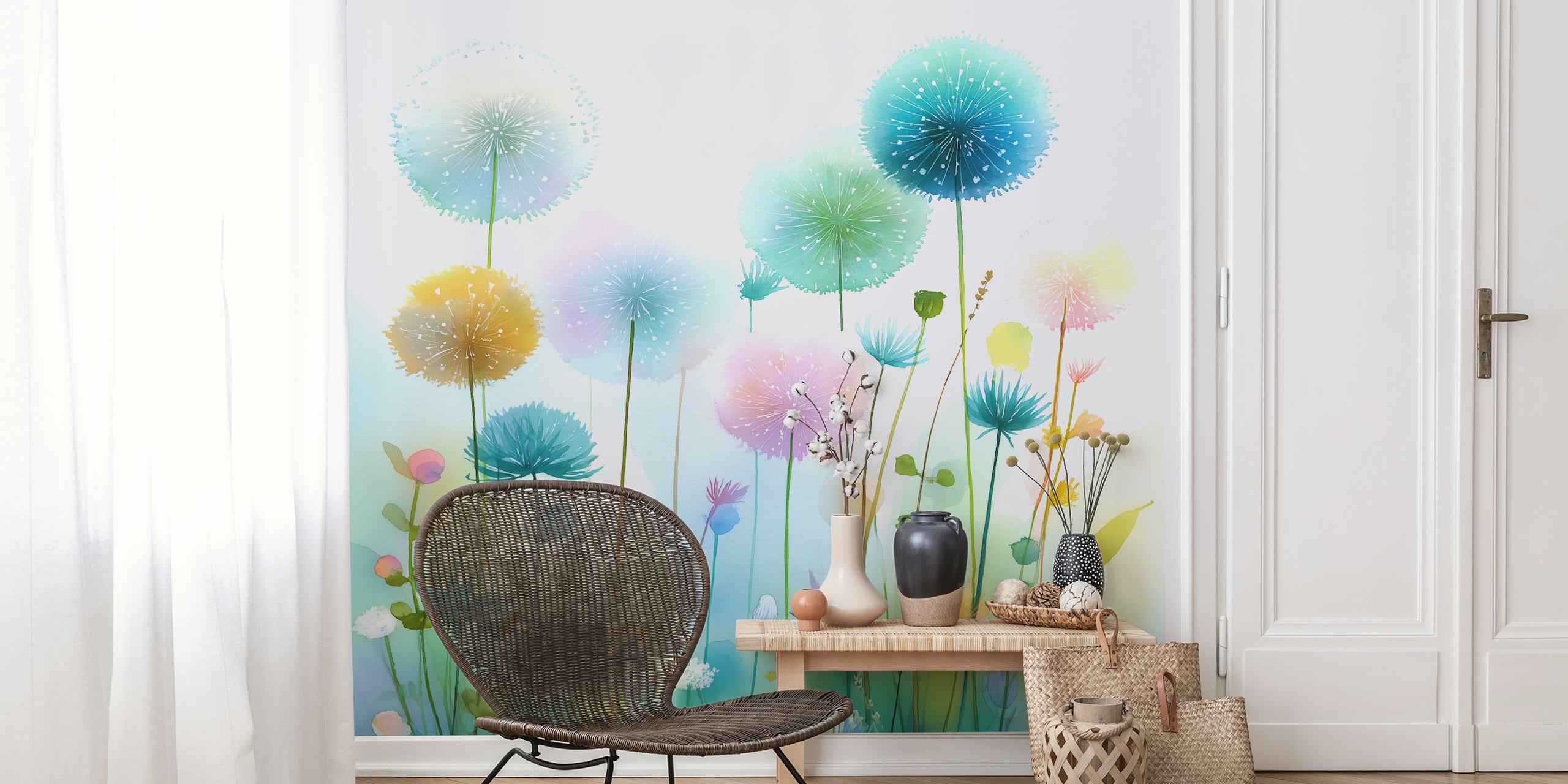 Rainbow Dandelion Field tapet i et rum