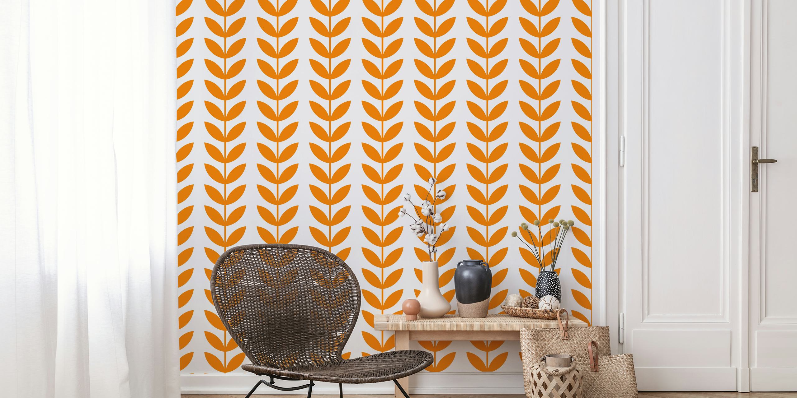 Floral mid century pattern wallpaper in a room