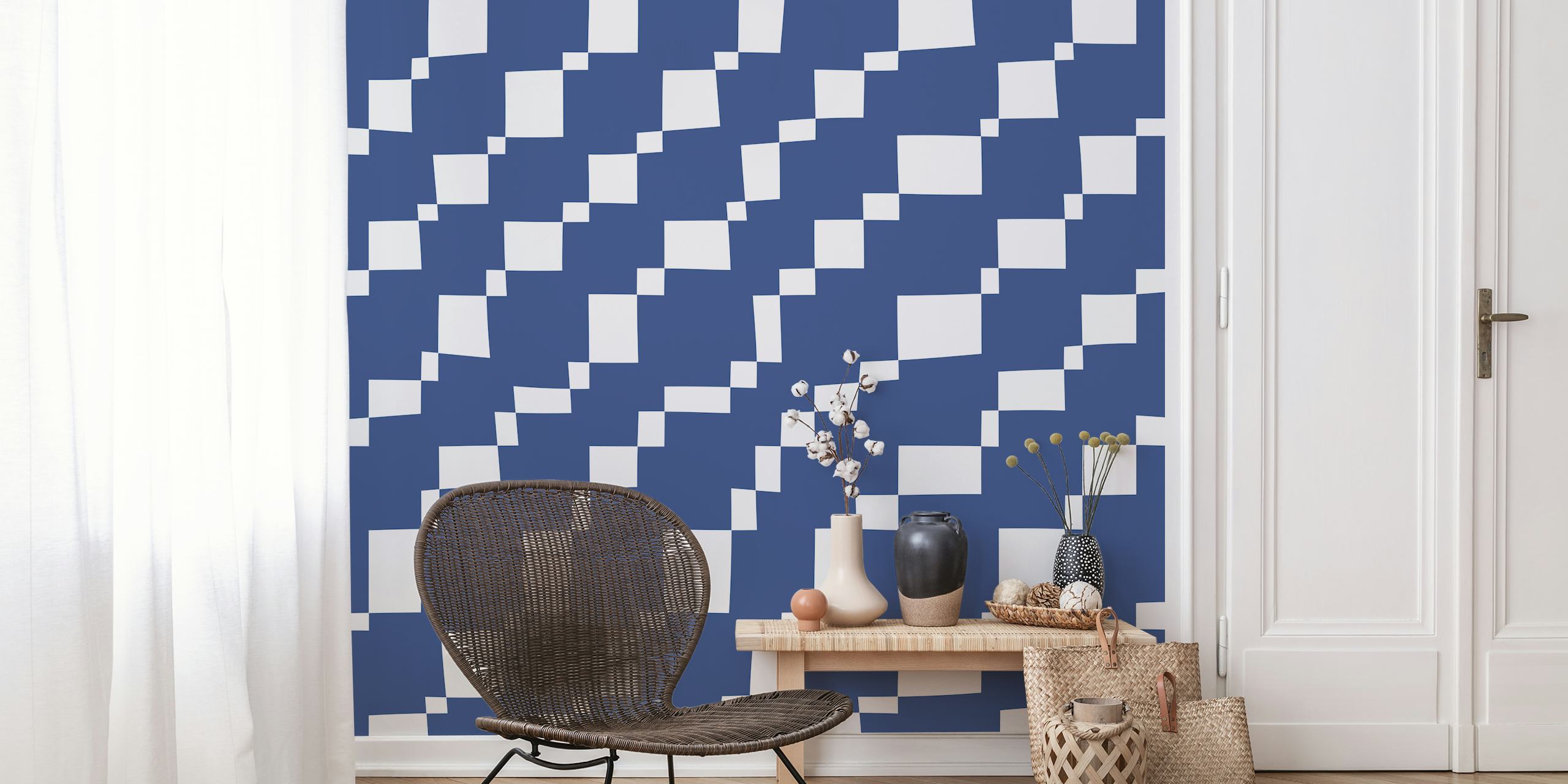 Diseño de papel pintado con Rectangles 3C | White on Indigo Dark Blue