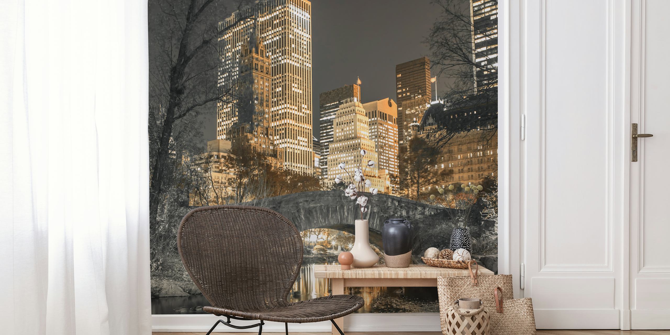Evening in Central Park wallpaper design in a room