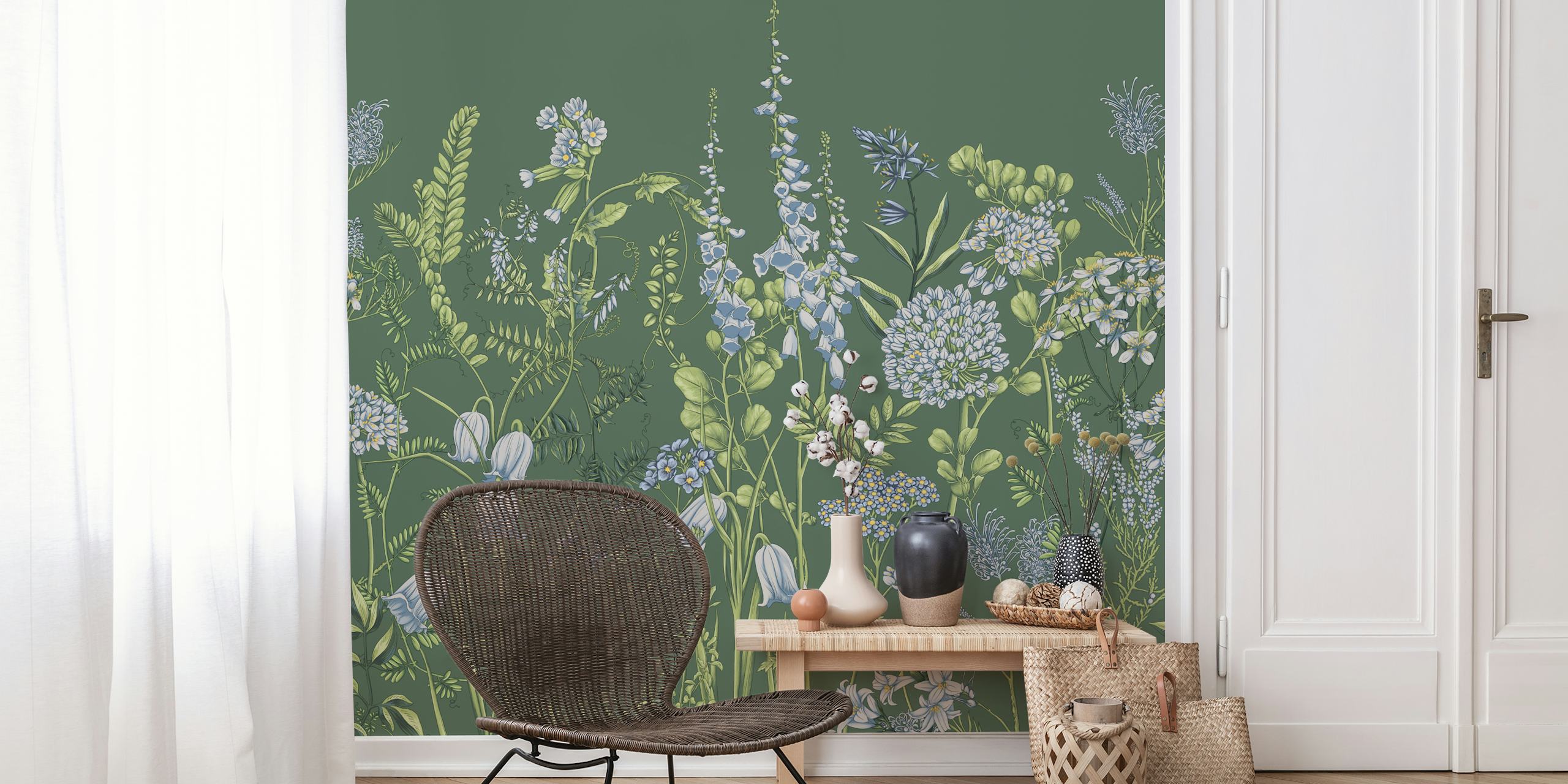 Botany 4 papel de parede floral em uma configuração de quarto