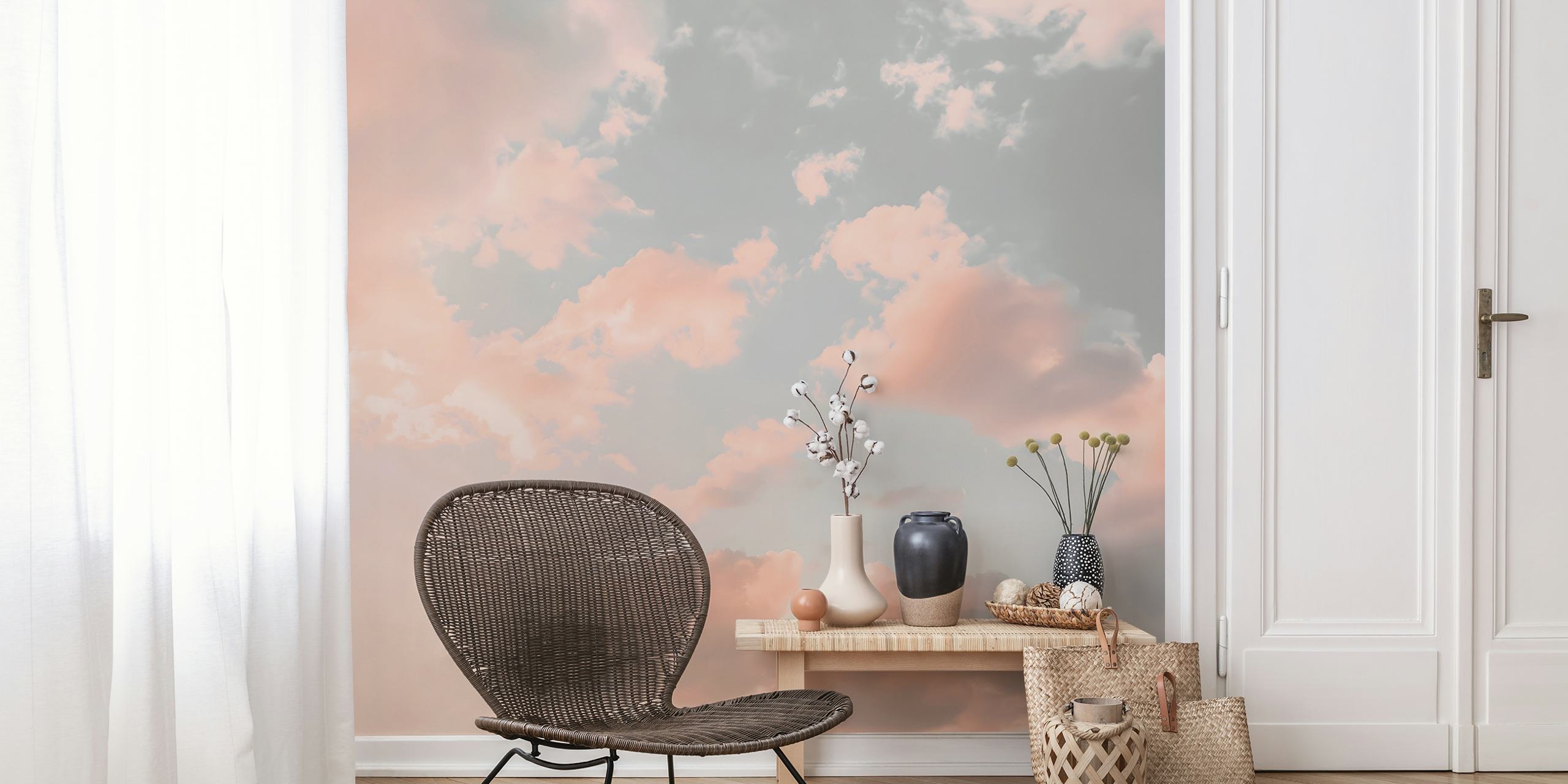 Peach pastel sky wallpaper in a room