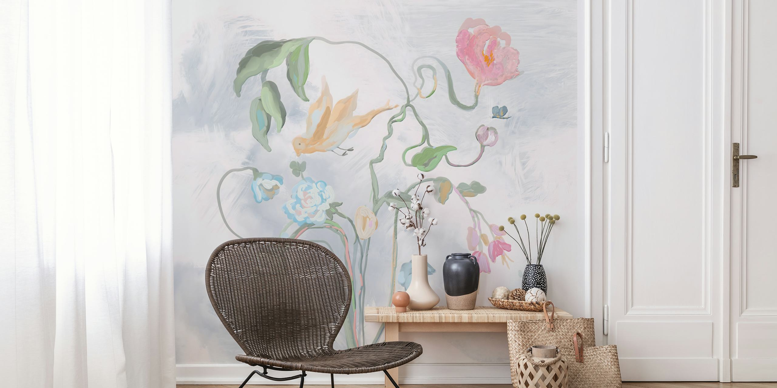 Delicate floral wallpaper in einem gemütlichen Raum