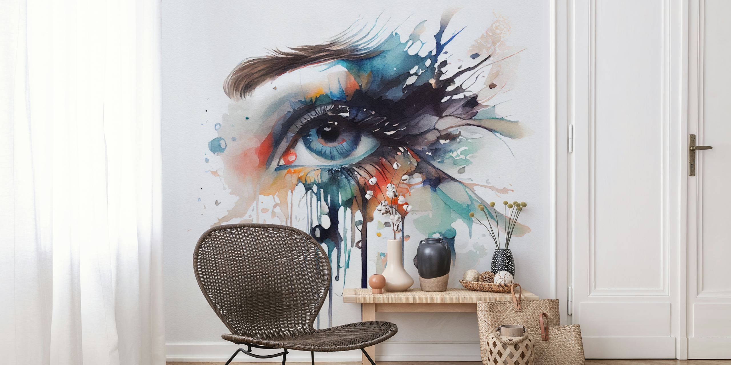Aqua Gaze Watercolor Eye Portrait wallpaper