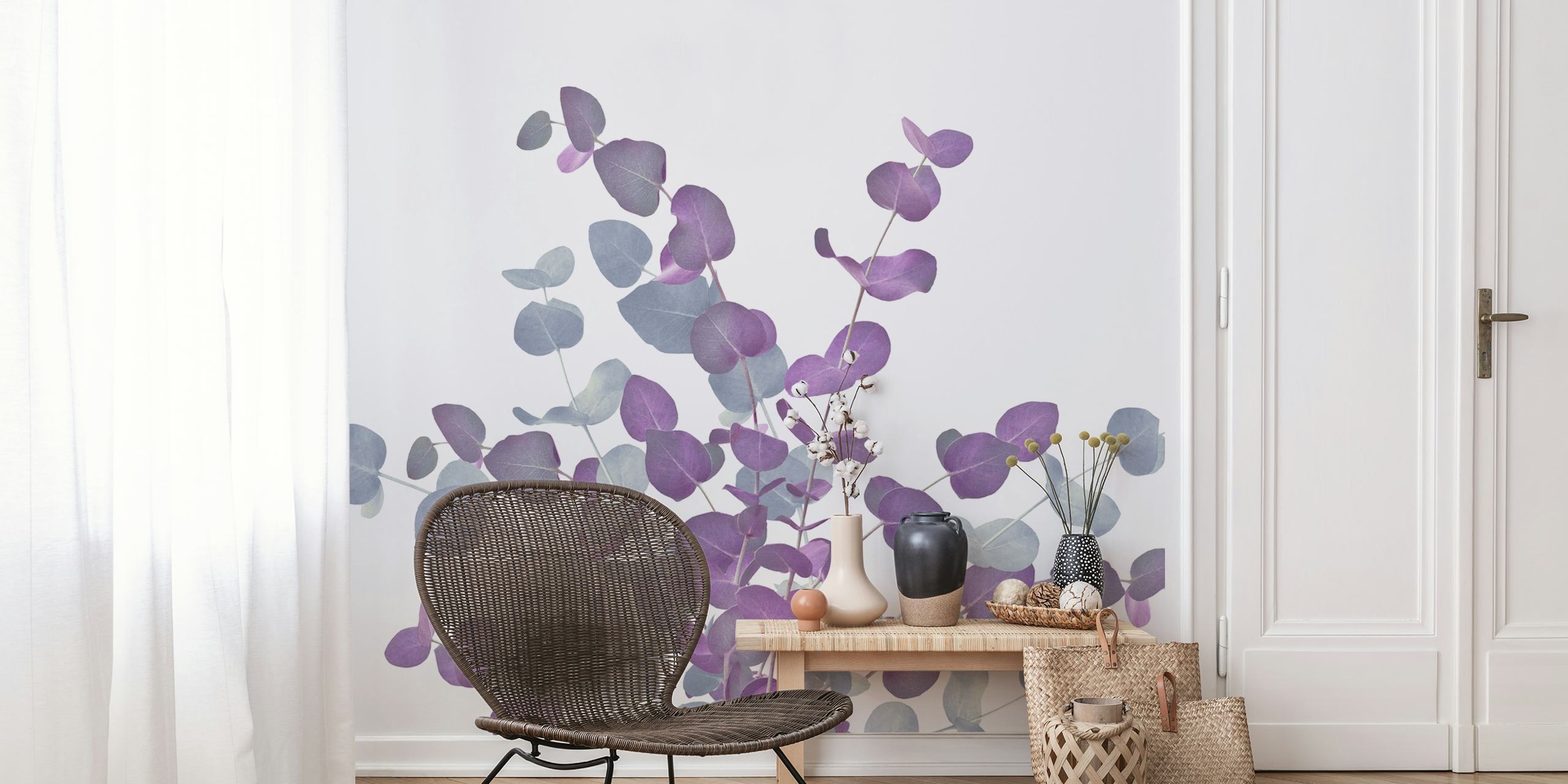 Eucalyptus leaves in shades of purple and gray wallpaper