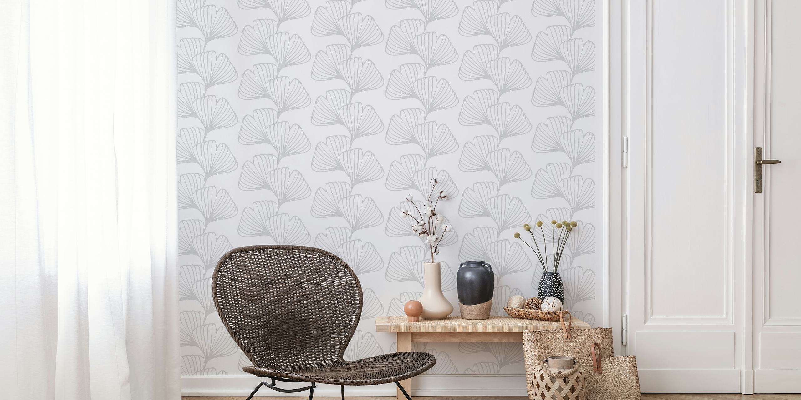 Ginkgo leaf pattern wall mural in subdued hues for interior decor