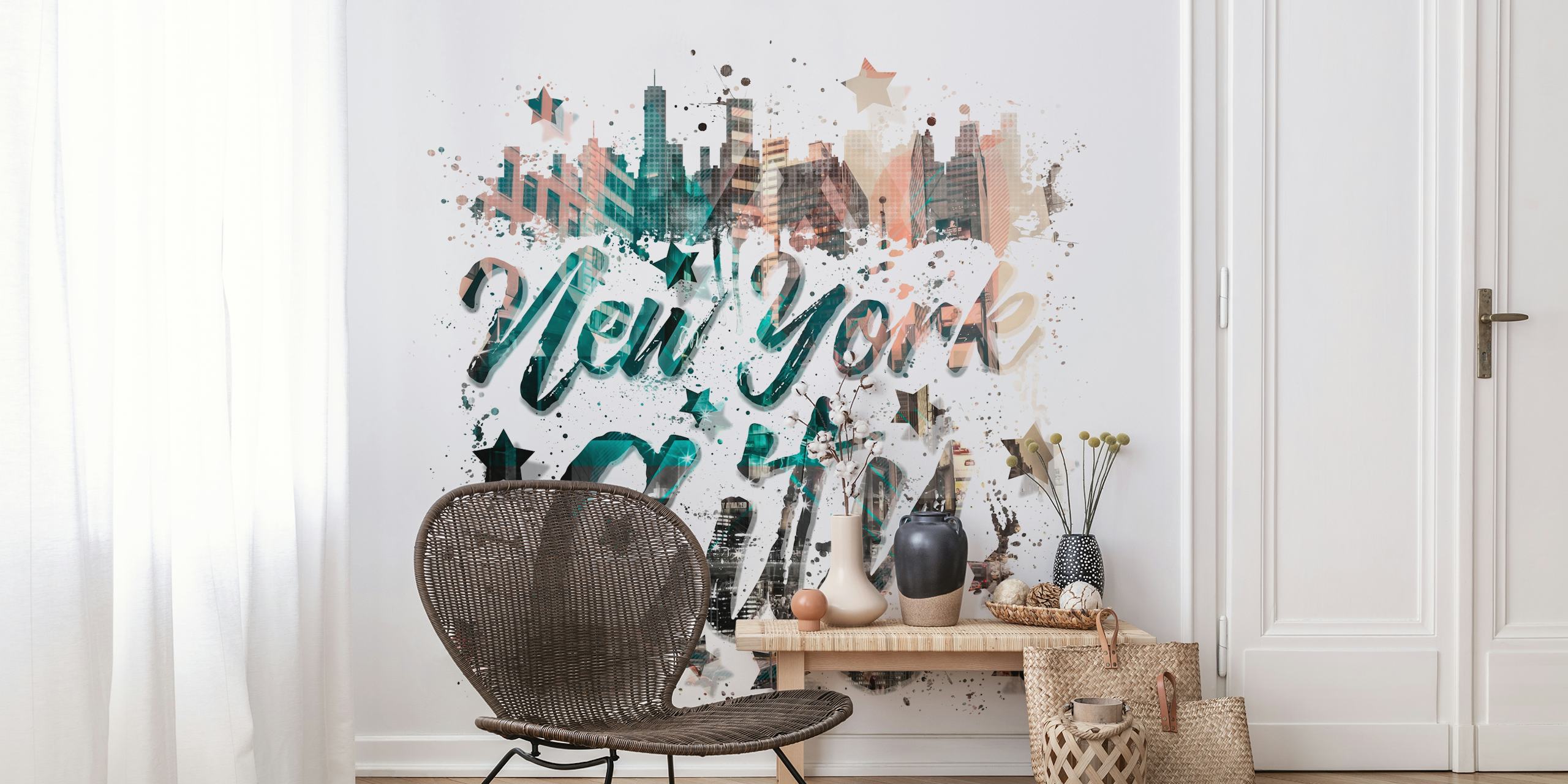NYC Typography Geometric Mix tapet i ett rum