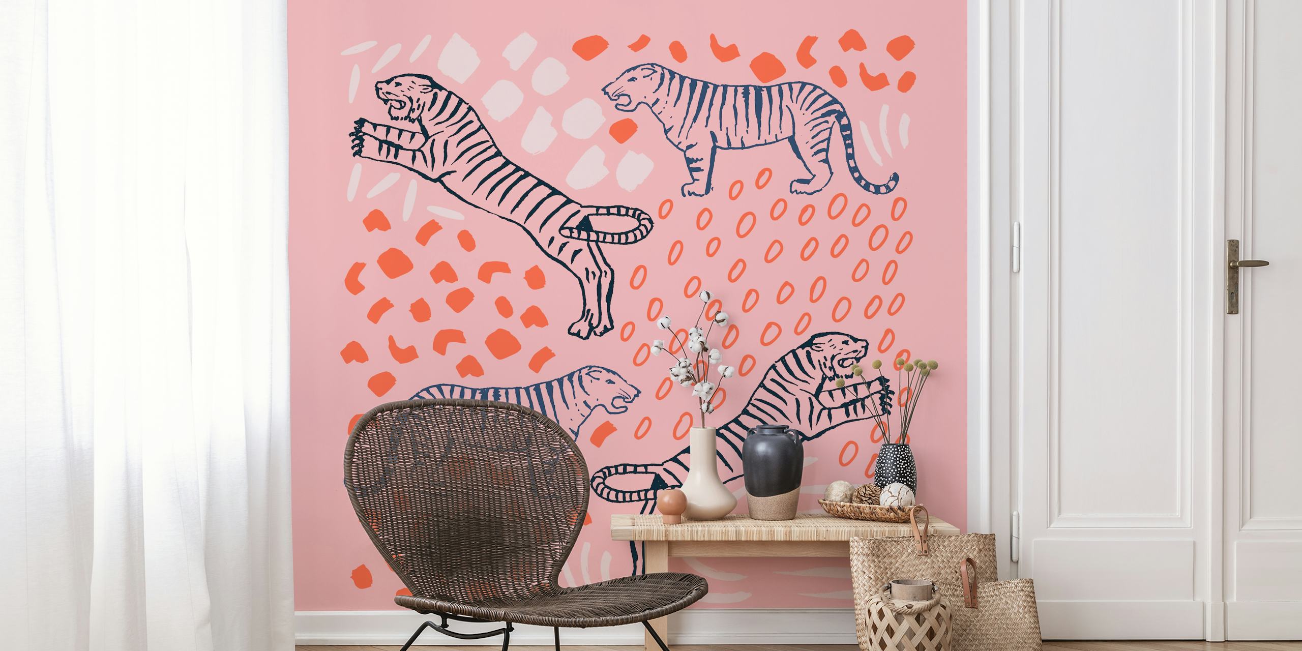 Tiger Print-tapet visad i ett rum