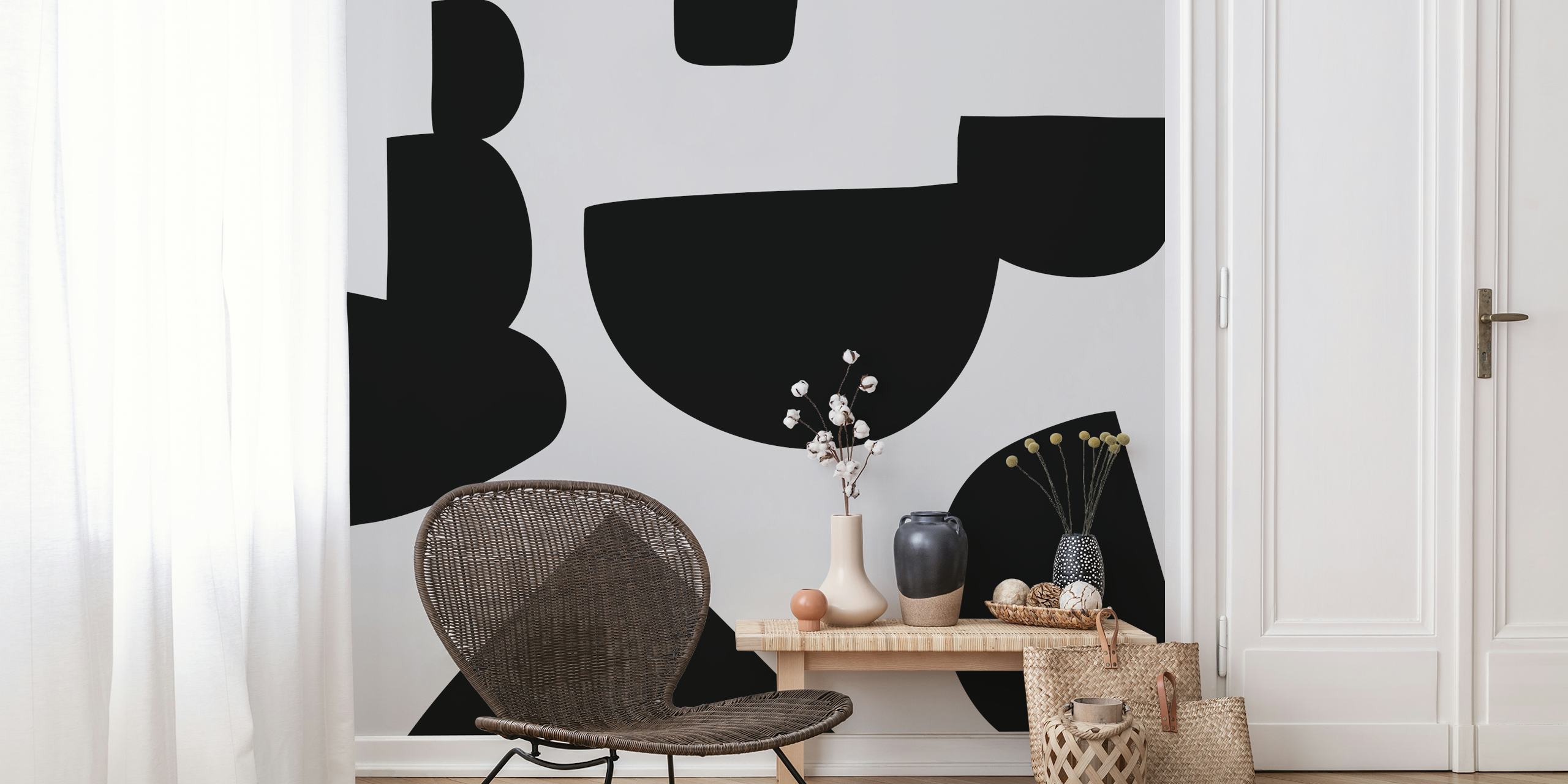 Modern abstract shapes in black and white wallpaper