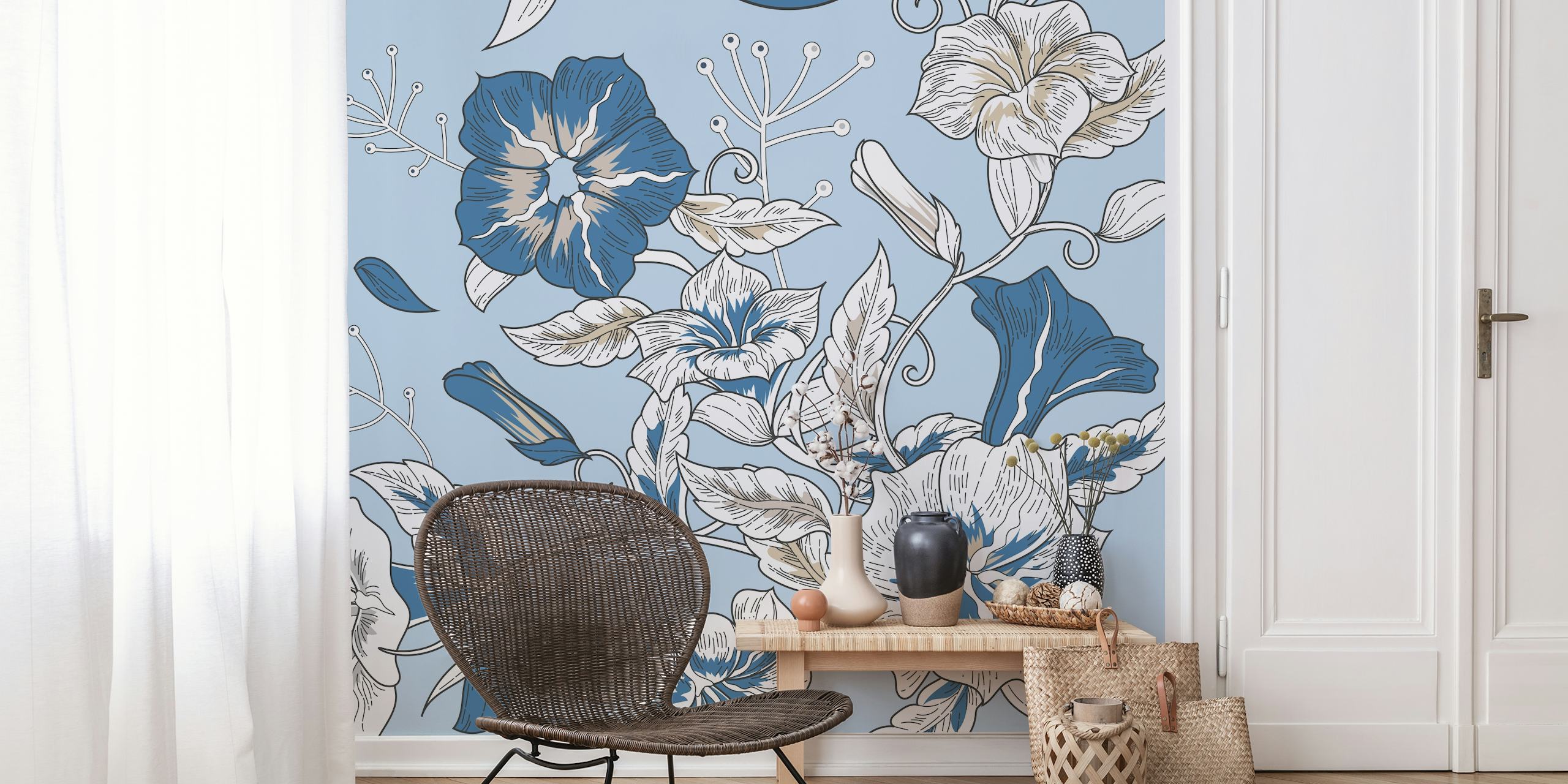 Projekt tapety Baby Blue Hand Drawn Hibiscus