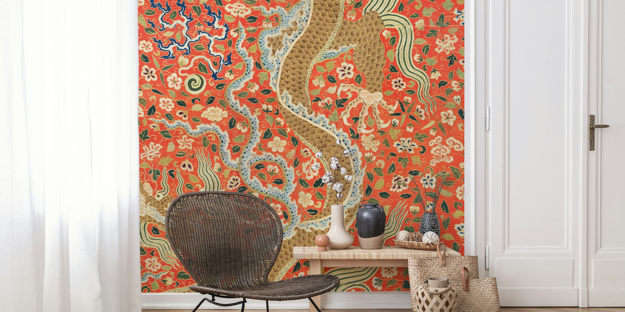 Chinese vintage silk wall art wallpaper design