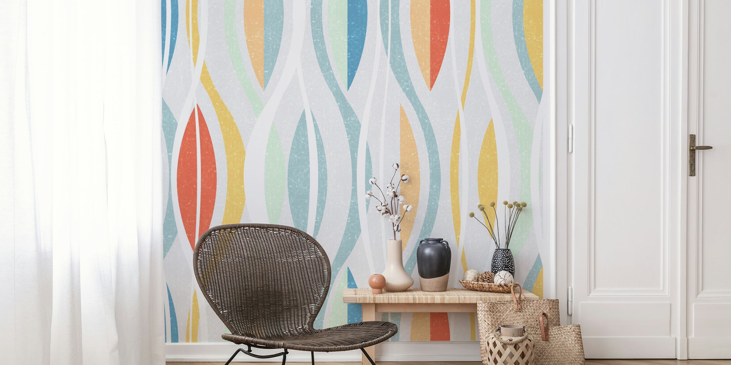 Colorful wavy pattern in pastel shades wallpaper