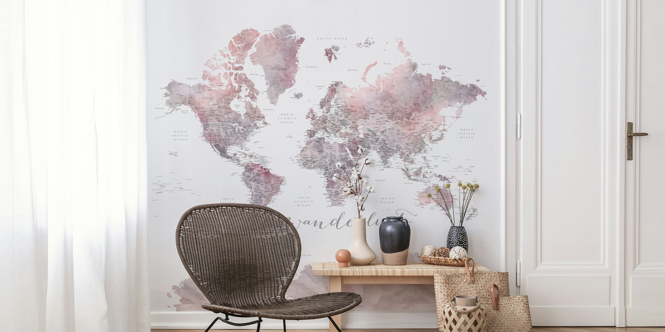Wanderlust world map tapet i et rom