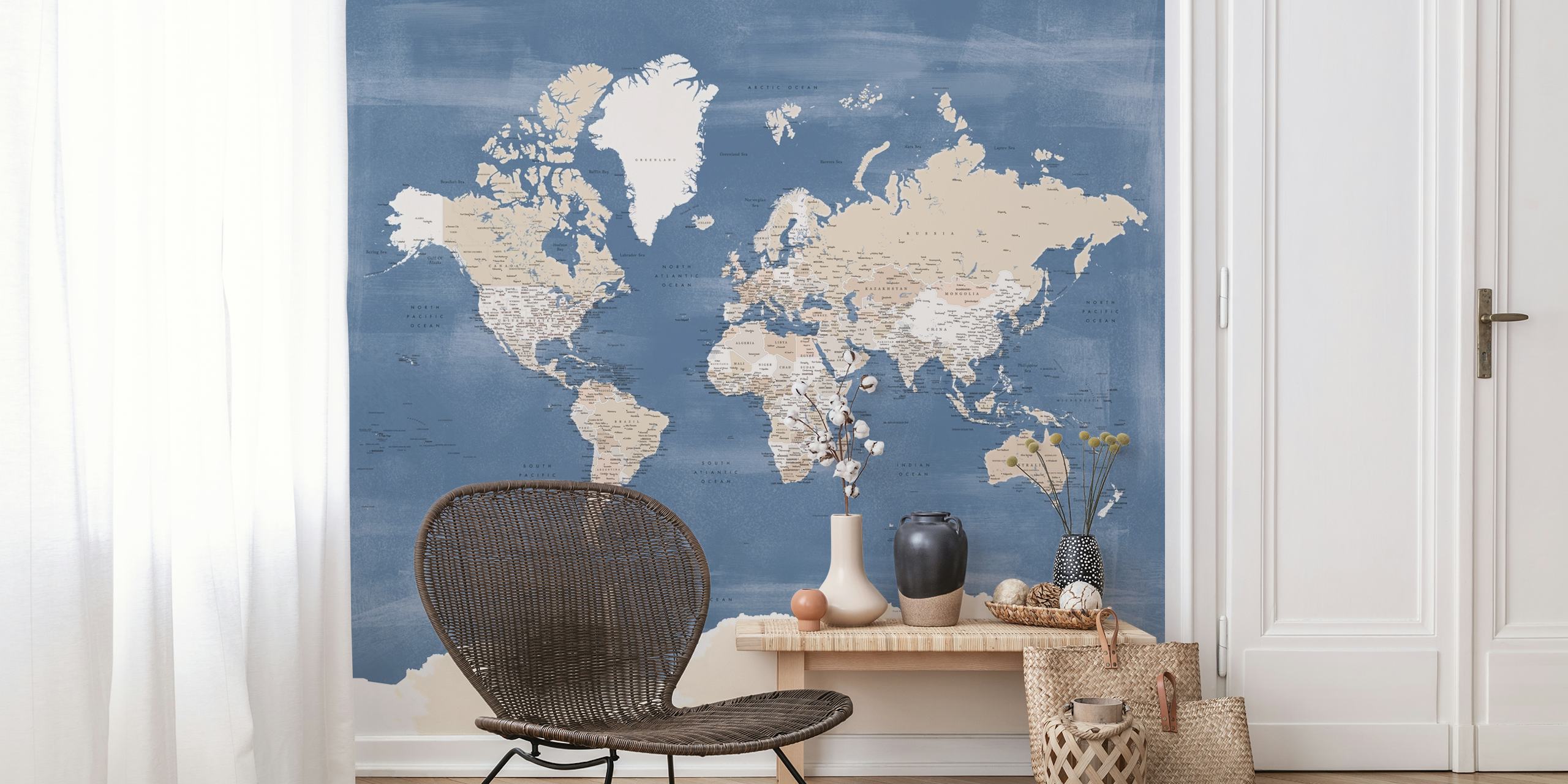 Antique-style world map wall mural with visible Oysin Antarctica