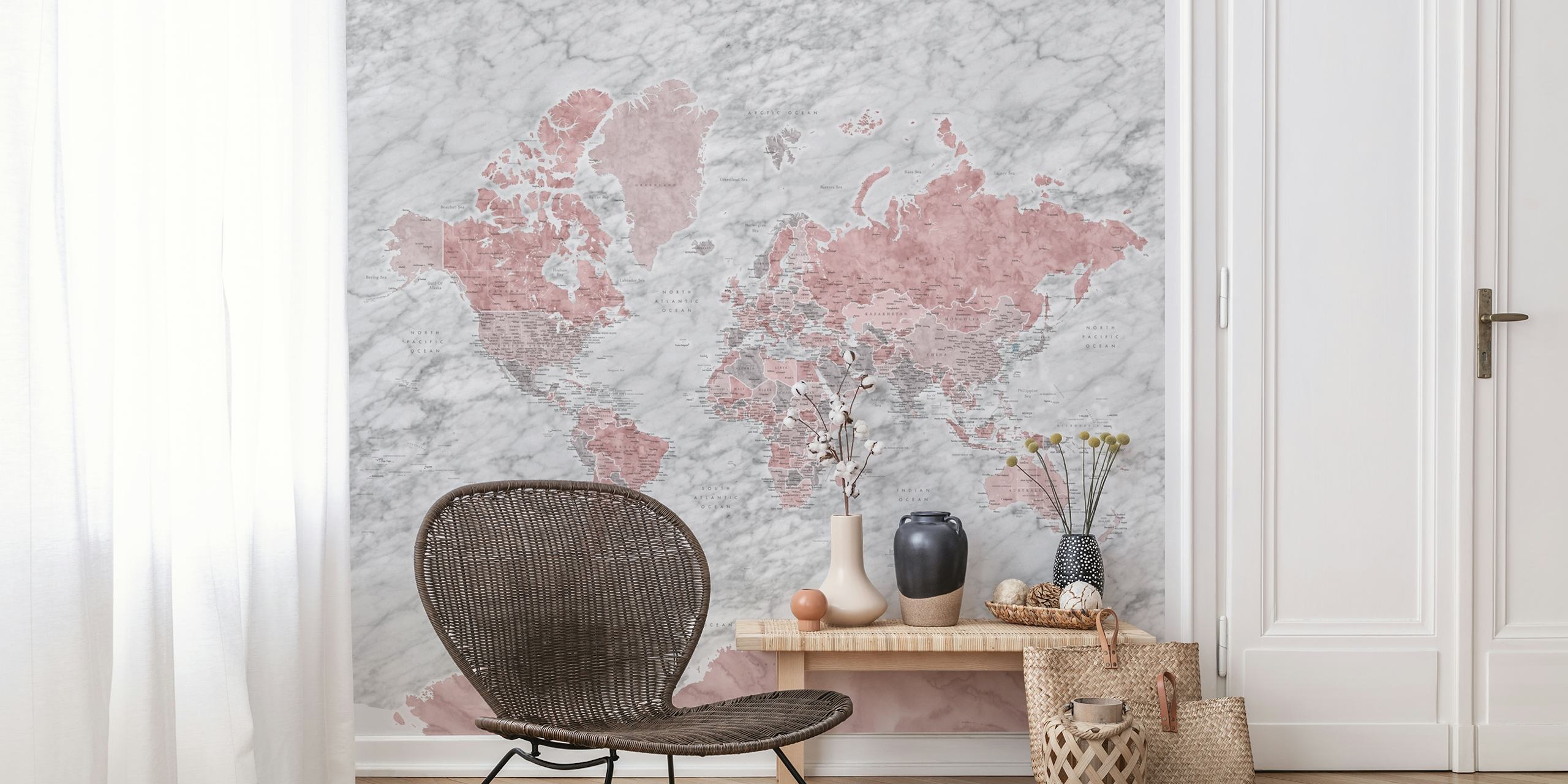 World map Laila Antarctica wallpaper in a room