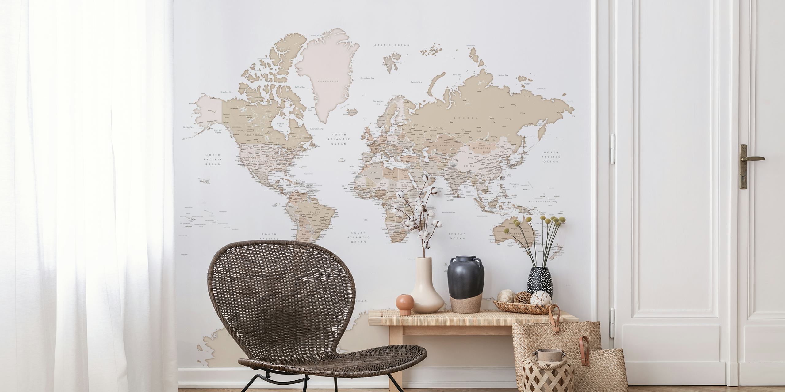 World map Antarctica wallpaper esposto in una stanza