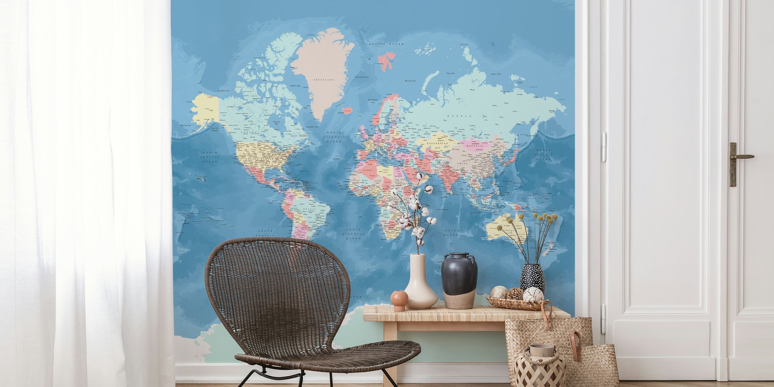 World map of Antarctica wallpaper in a room