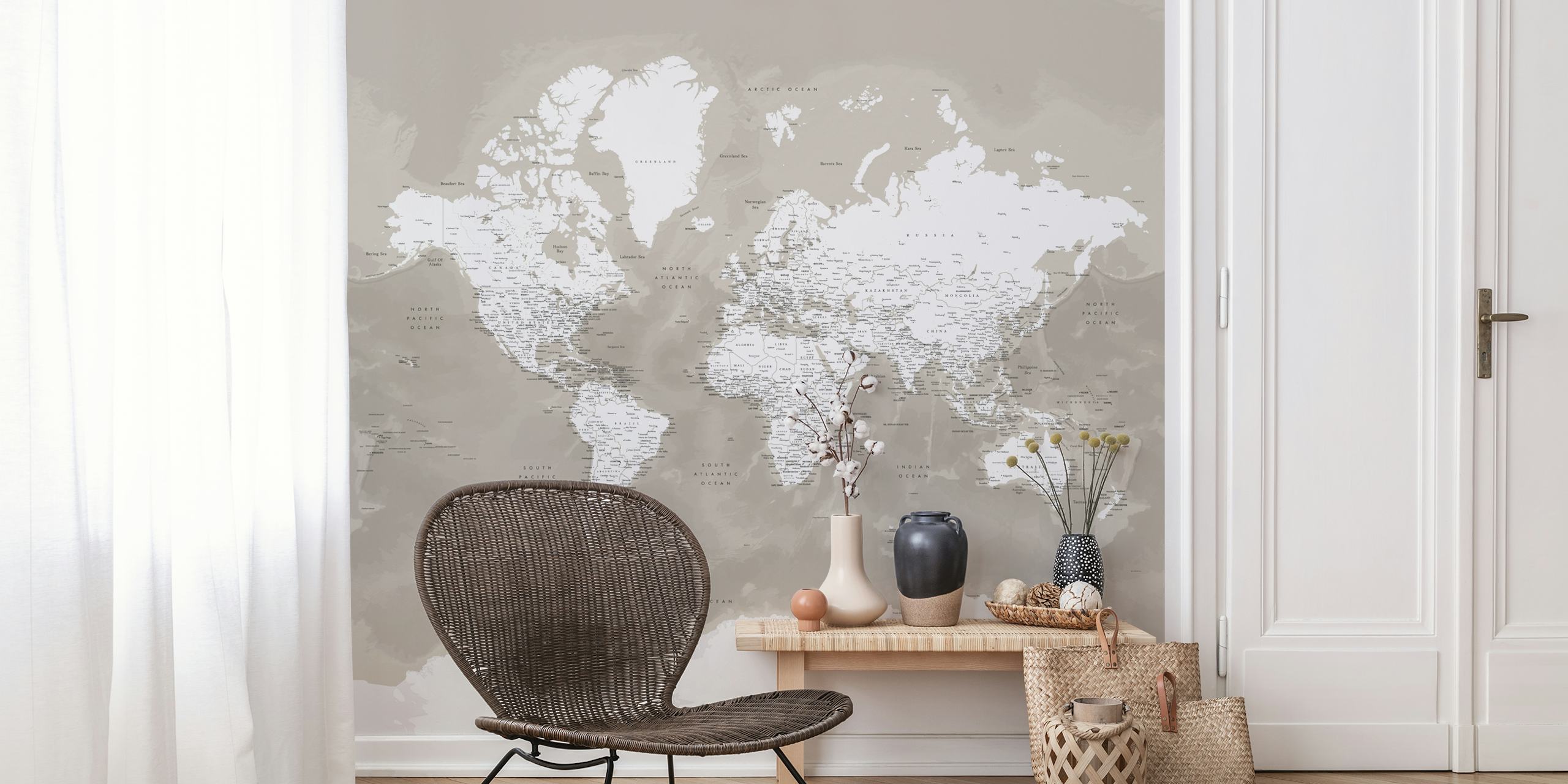 World map Orien Antarctica tapet i et rom