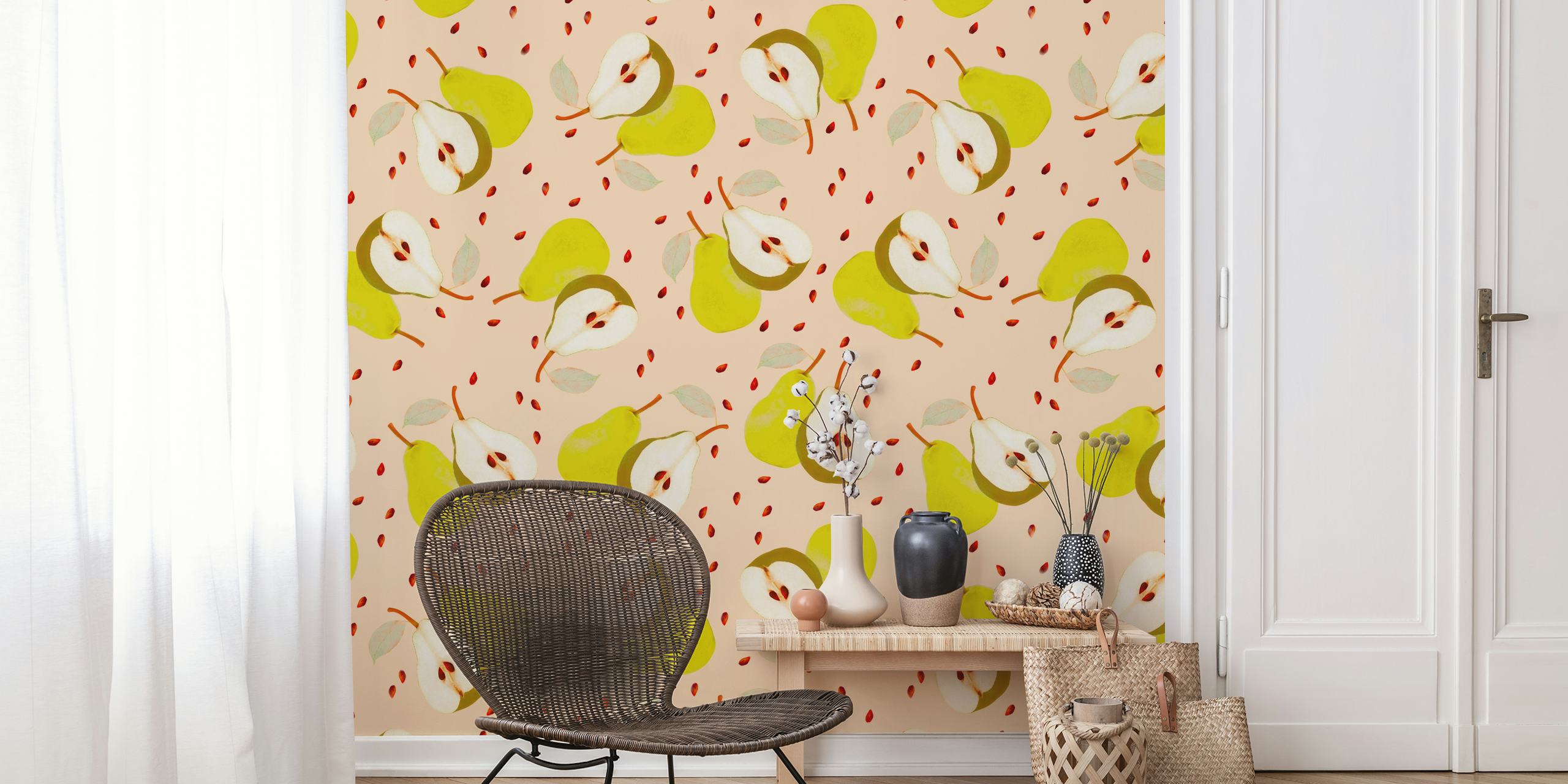 Yellow pear pattern with pink background wallpaper