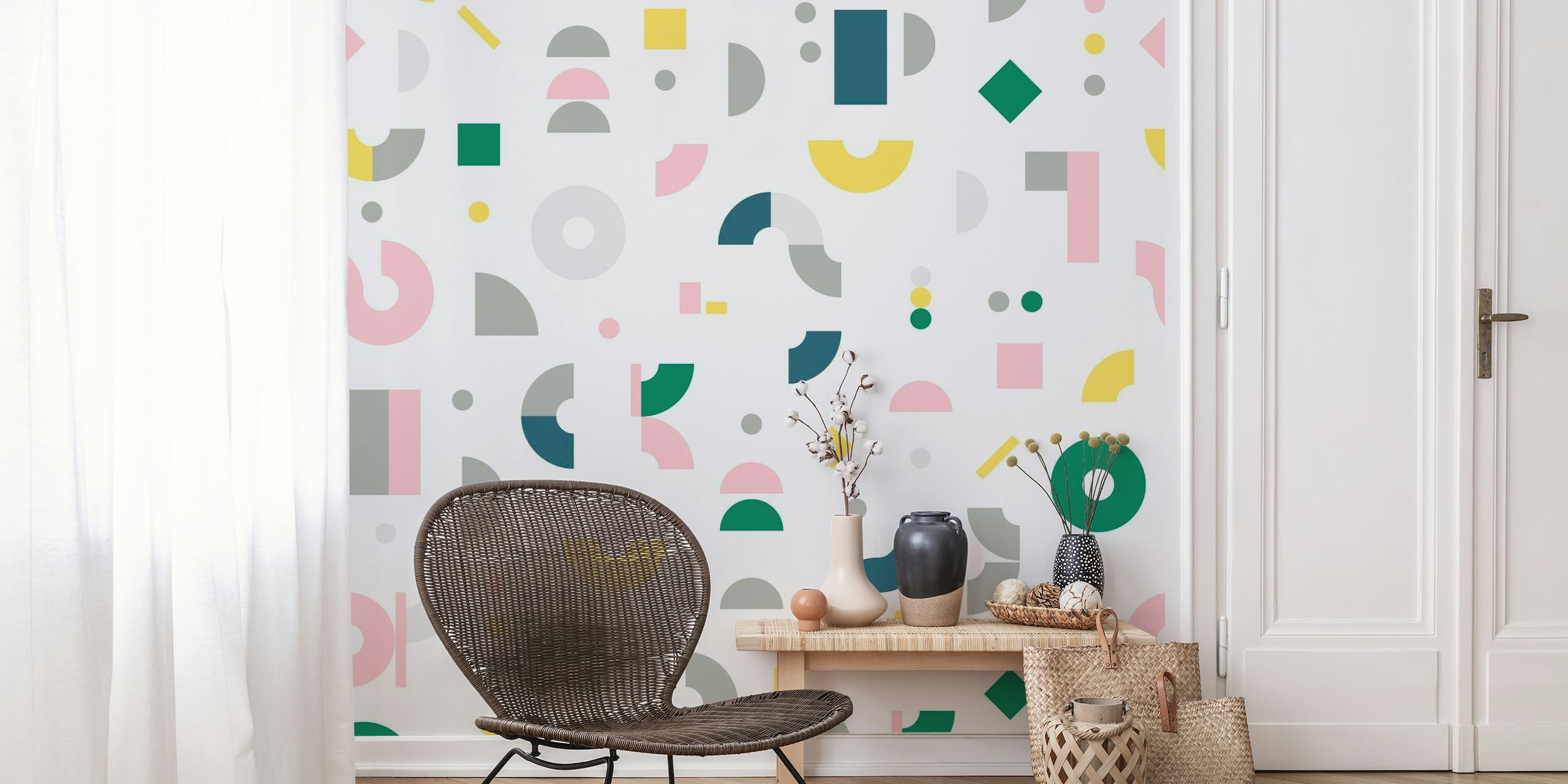 Abstract geometric shapes wall mural in pastel colors