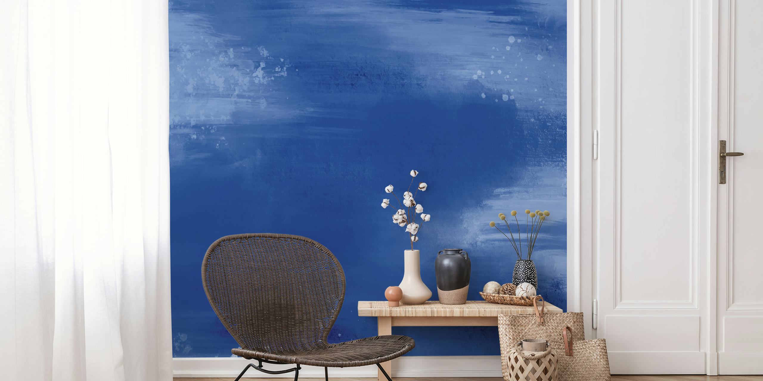 Tapeta Dark Blue Abstract Watercolour v pokoji