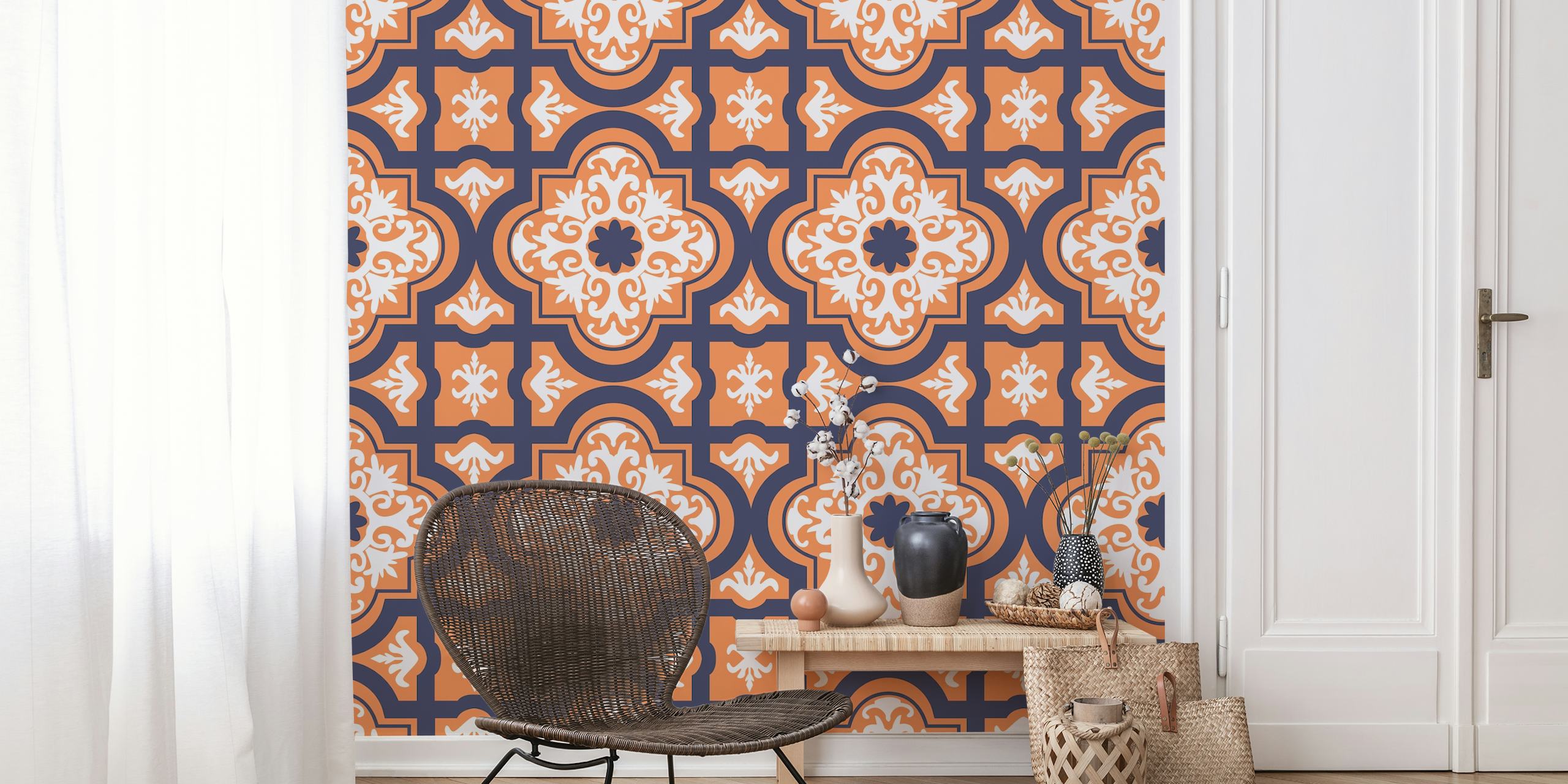 Rust Orange i ciemnoniebieski wzór marokański