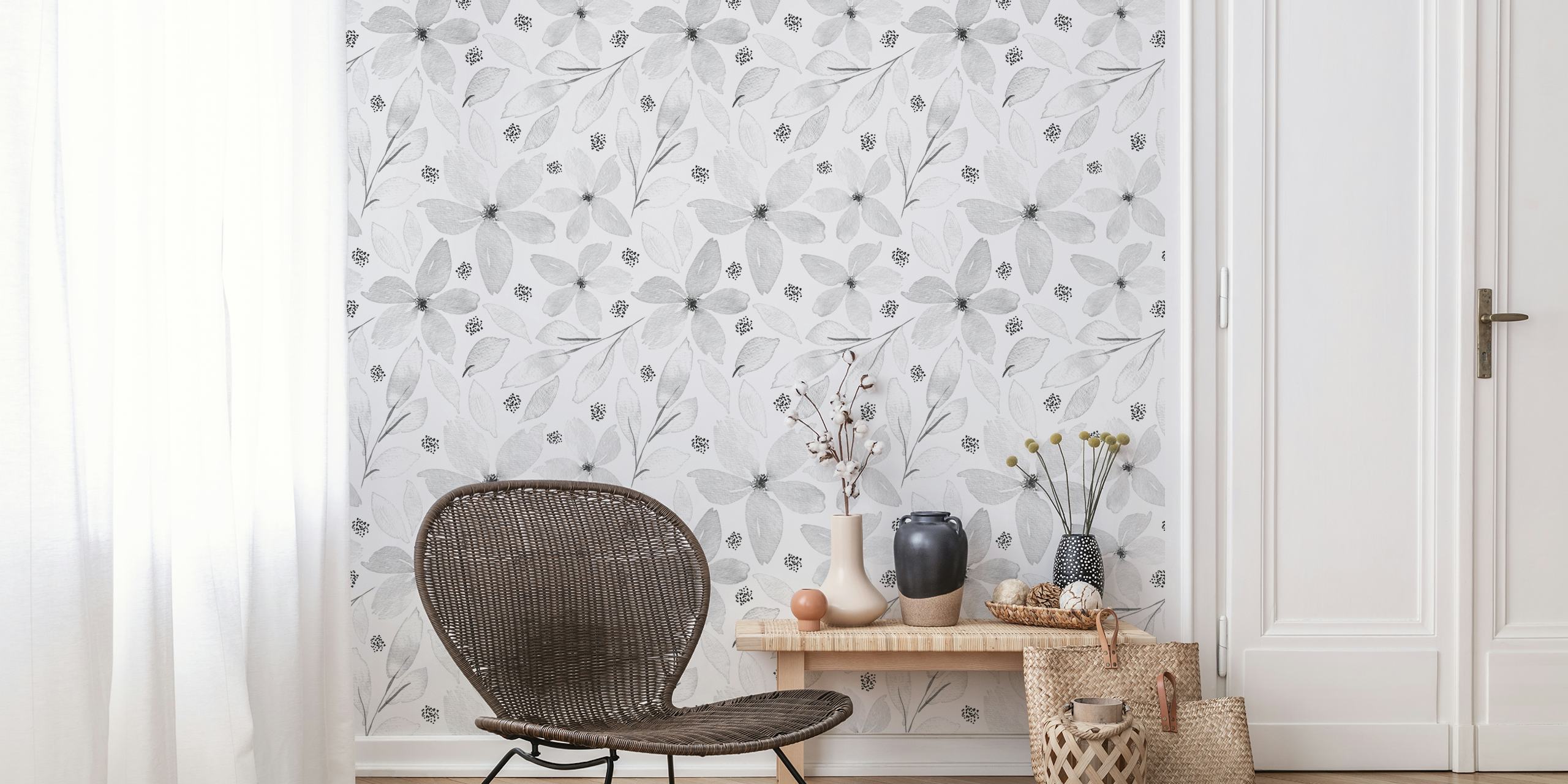 Grey Ink Floral Pattern huoneessa
