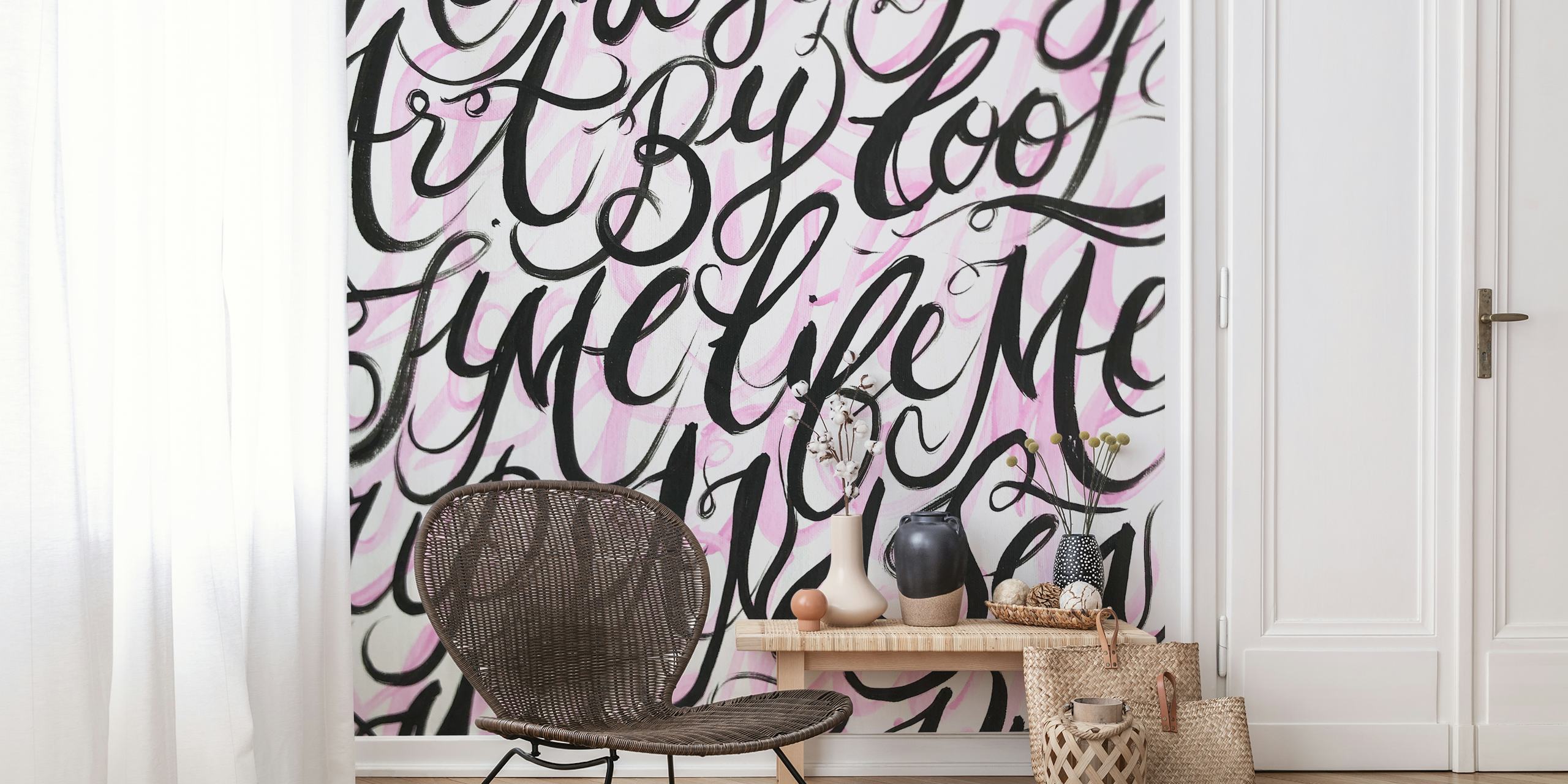 Black abstract lettering on a pink background wallpaper