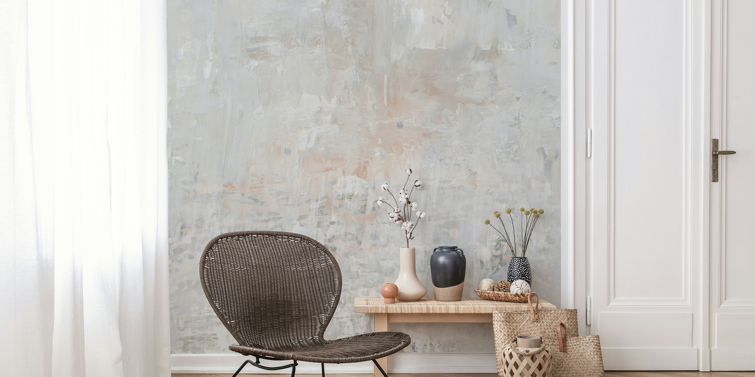 Soft Grey Texture tapet utställd i ett rum