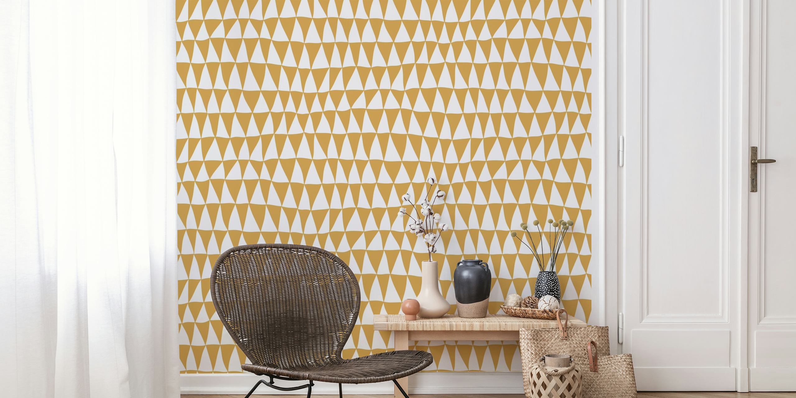 Κίτρινο γεωμετρικό σχέδιο ταπετσαρίας Odd Triangles yellow medium