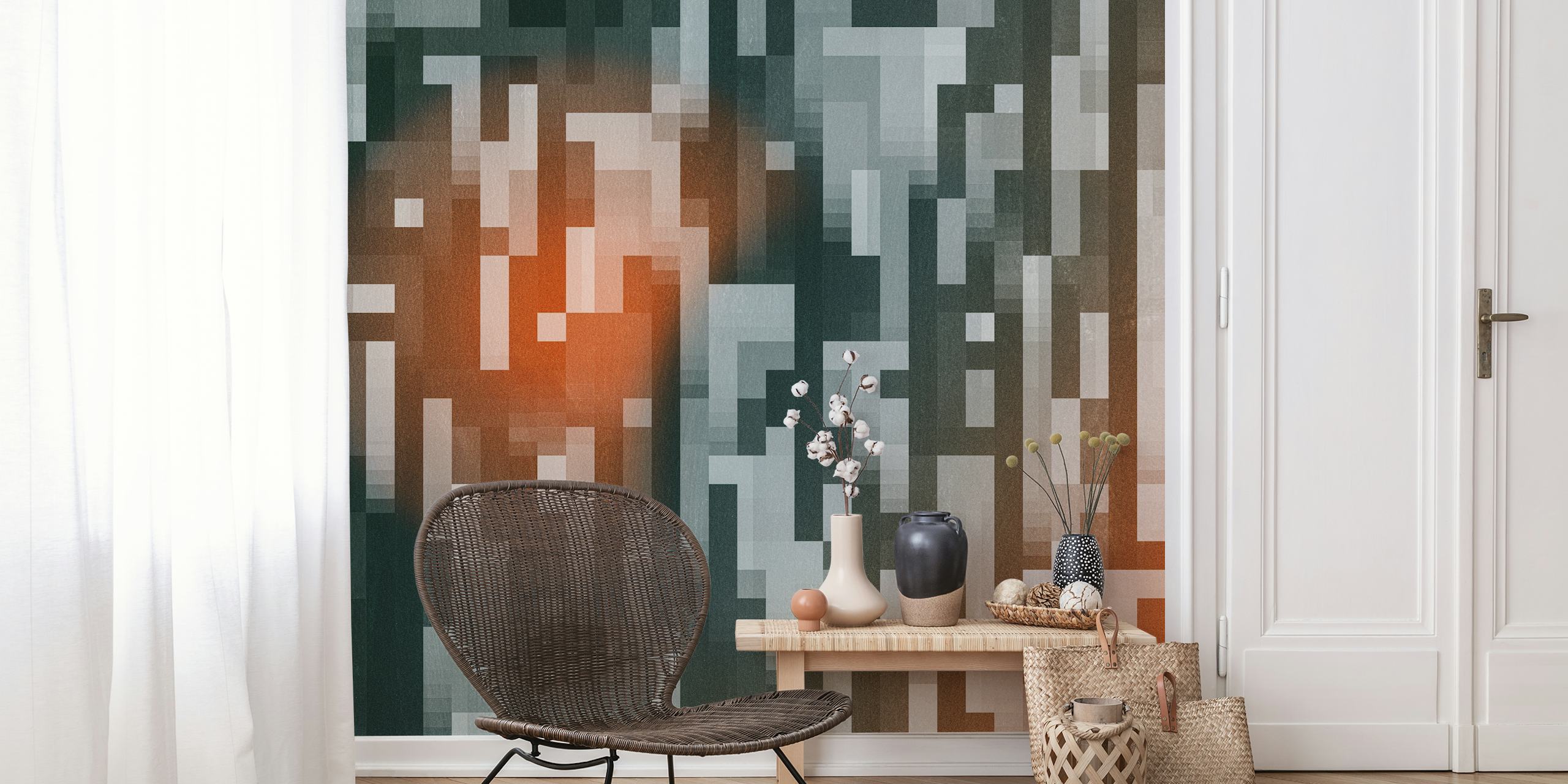 Geometric gray and orange pattern wallpaper
