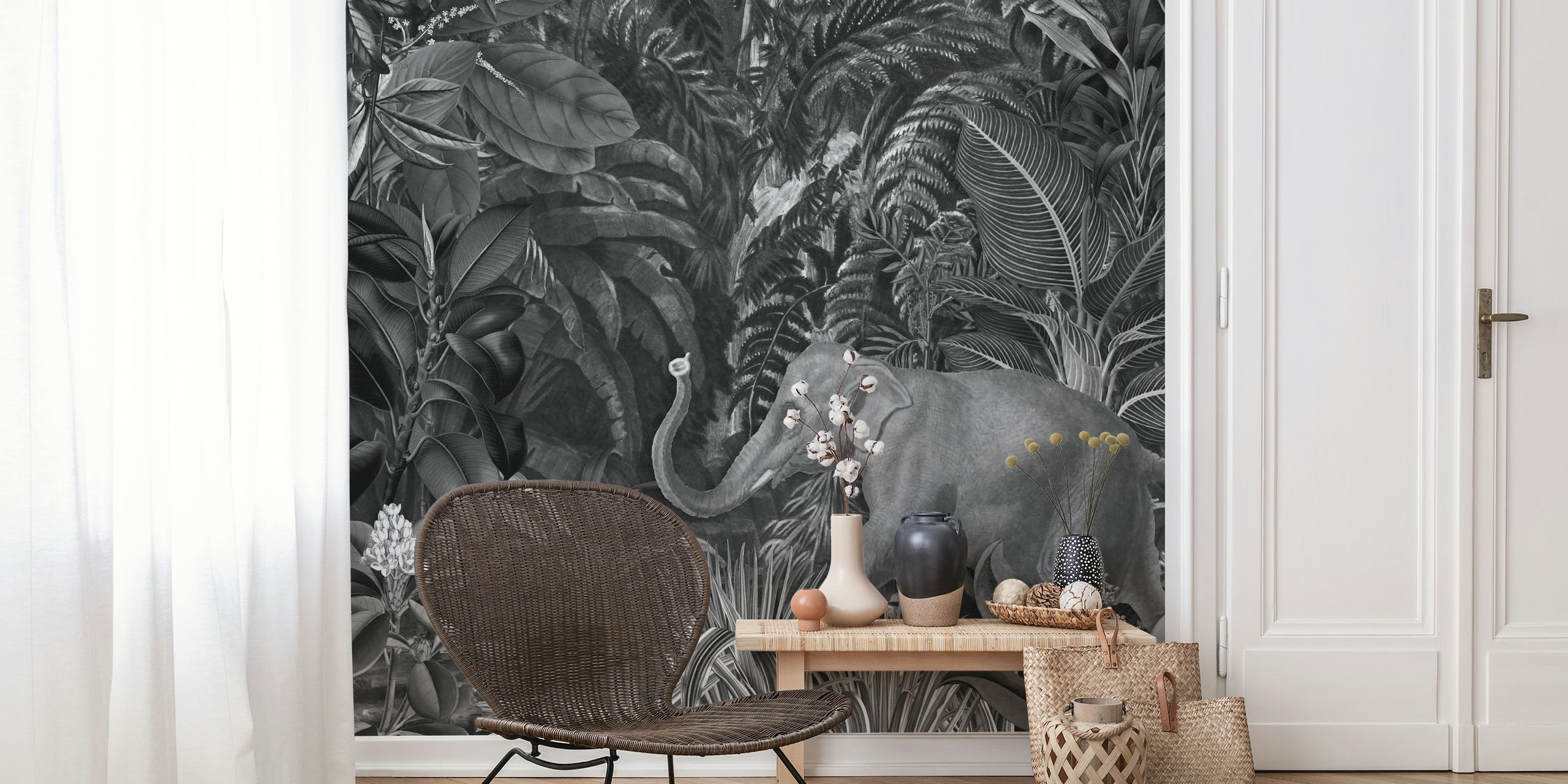 Midnight Jungle Elephant Grey wallpaper