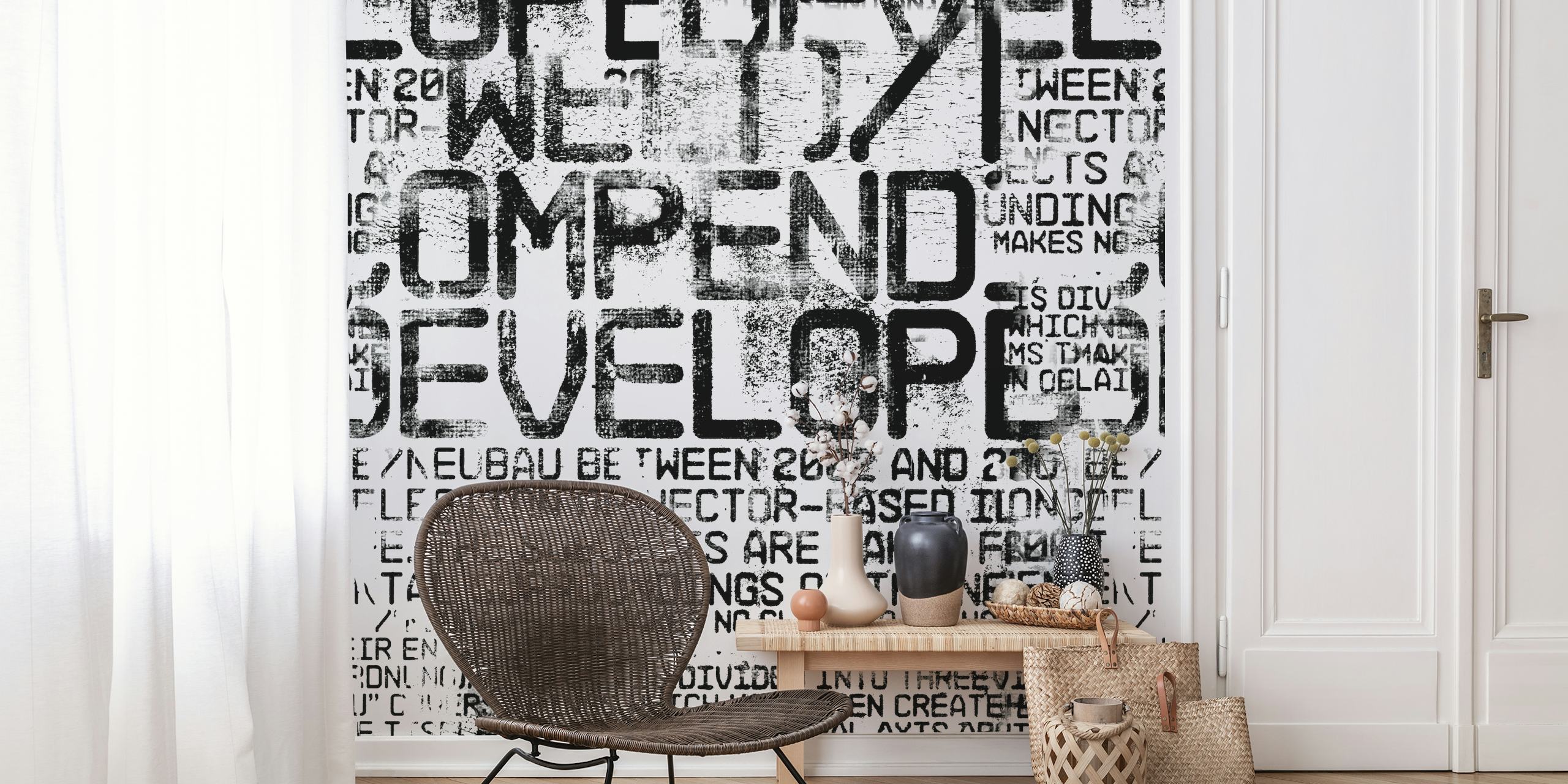 Grunge Text Fragments tapet i ett stiligt rum