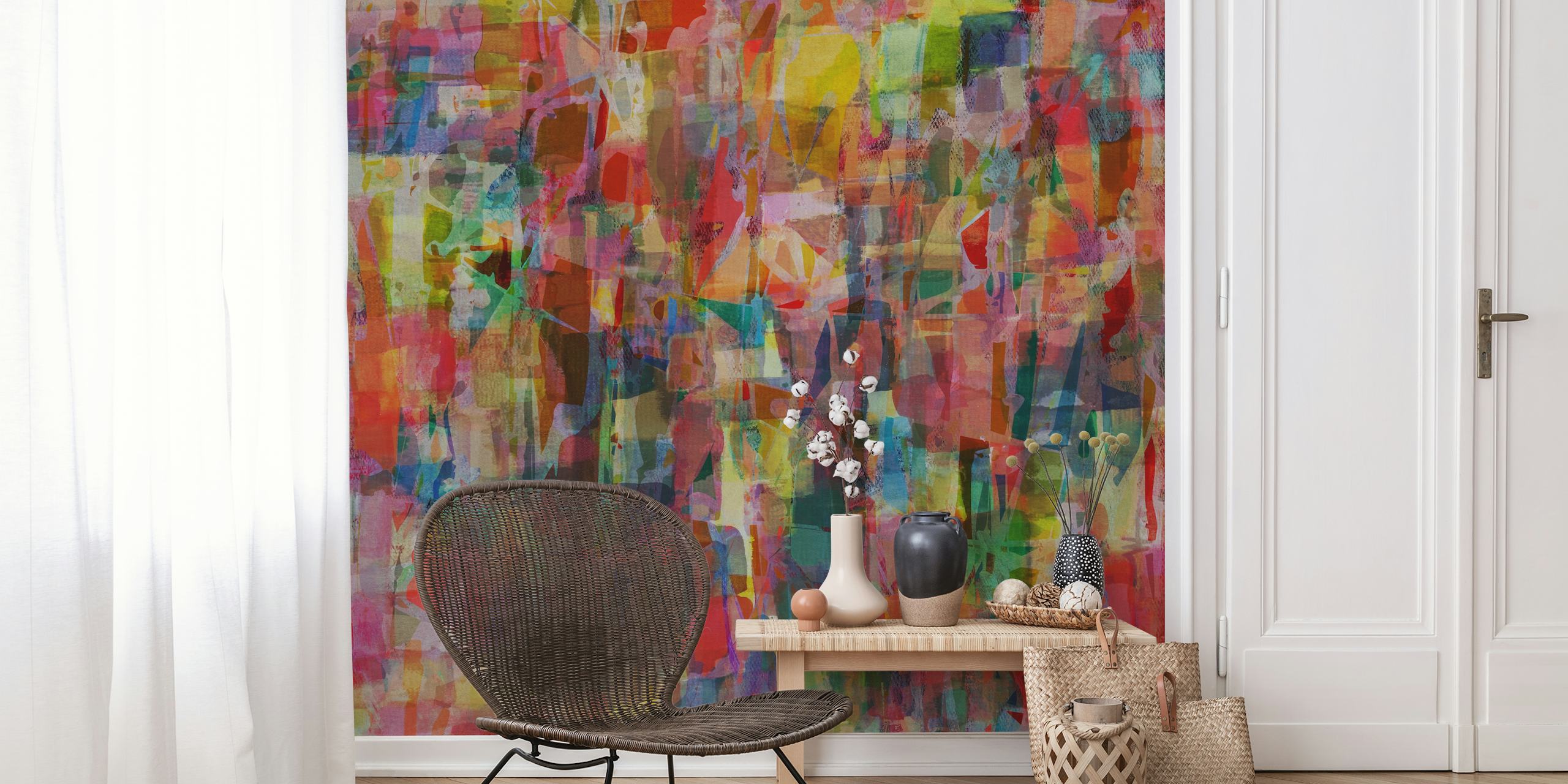 Colorful abstract stained glass pattern wallpaper
